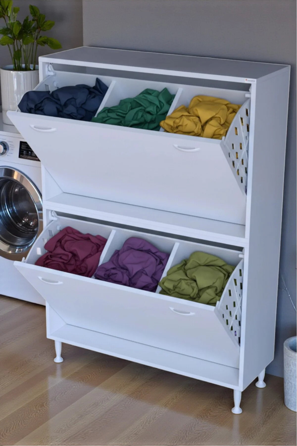 Veluna 90 cm Kirli Çamaşır Sepetli Dolap Banyo Dolabı Beyaz 90x13