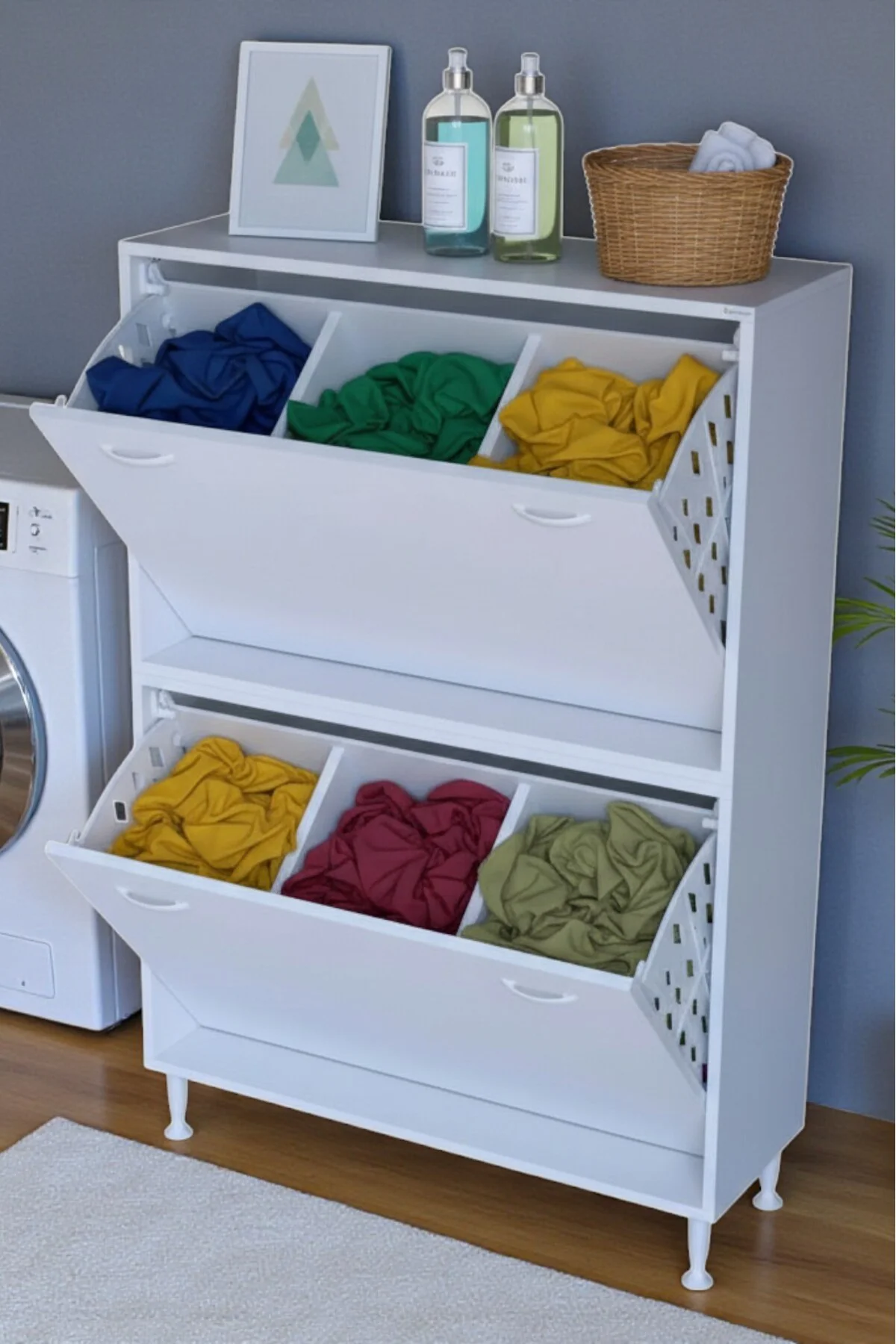 Veluna 95 cm Kirli Çamaşır Sepetli Dolap Banyo Dolabı Beyaz 95x13