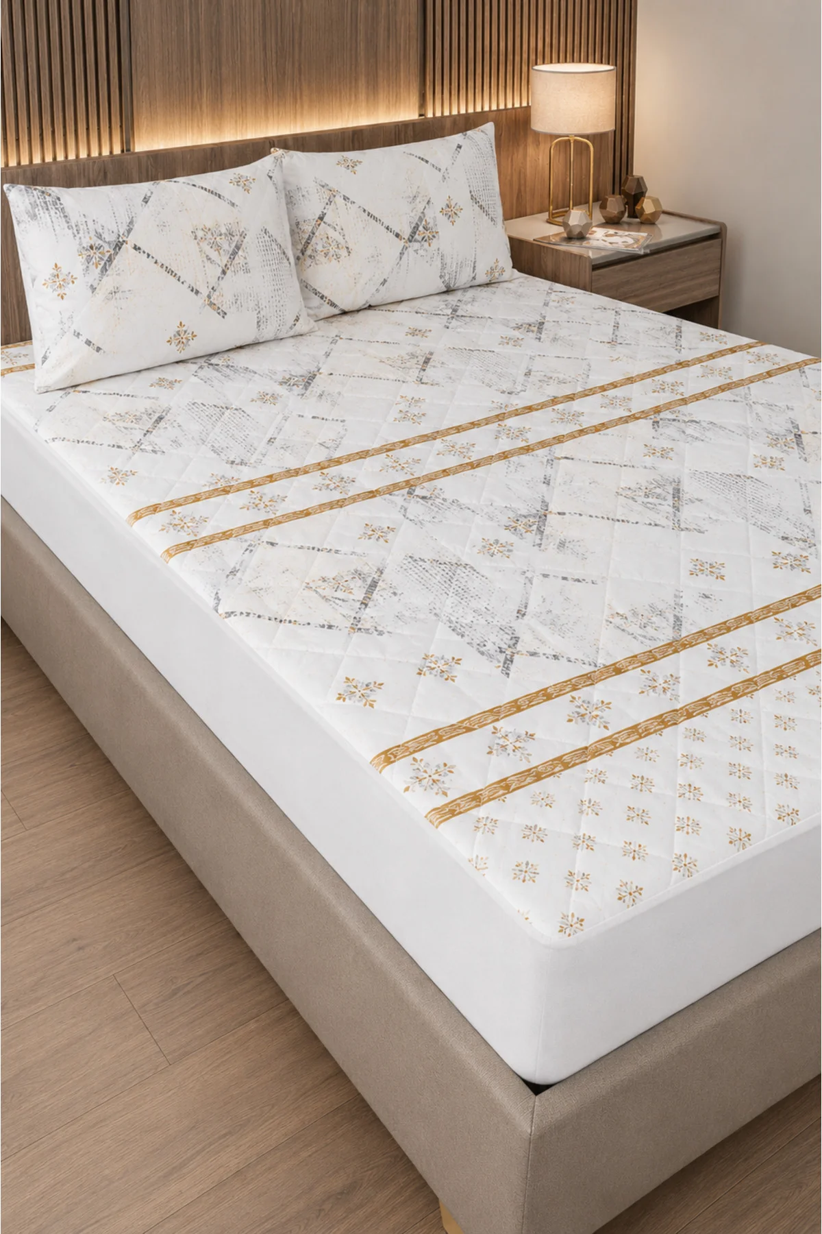Veluna Desenli Sıvı Geçirmez Kapitone Fitted Alez ve Yastık Kılıf