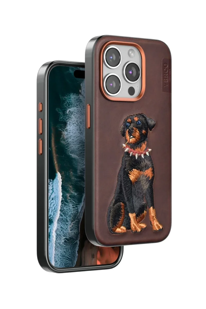 Venco Apple iPhone 15 Pro Perma Desenli Kapak - Koyu Kahve Venco Apple iPhone 15 Pro Perma Desenli Kapak - Koyu Kahve