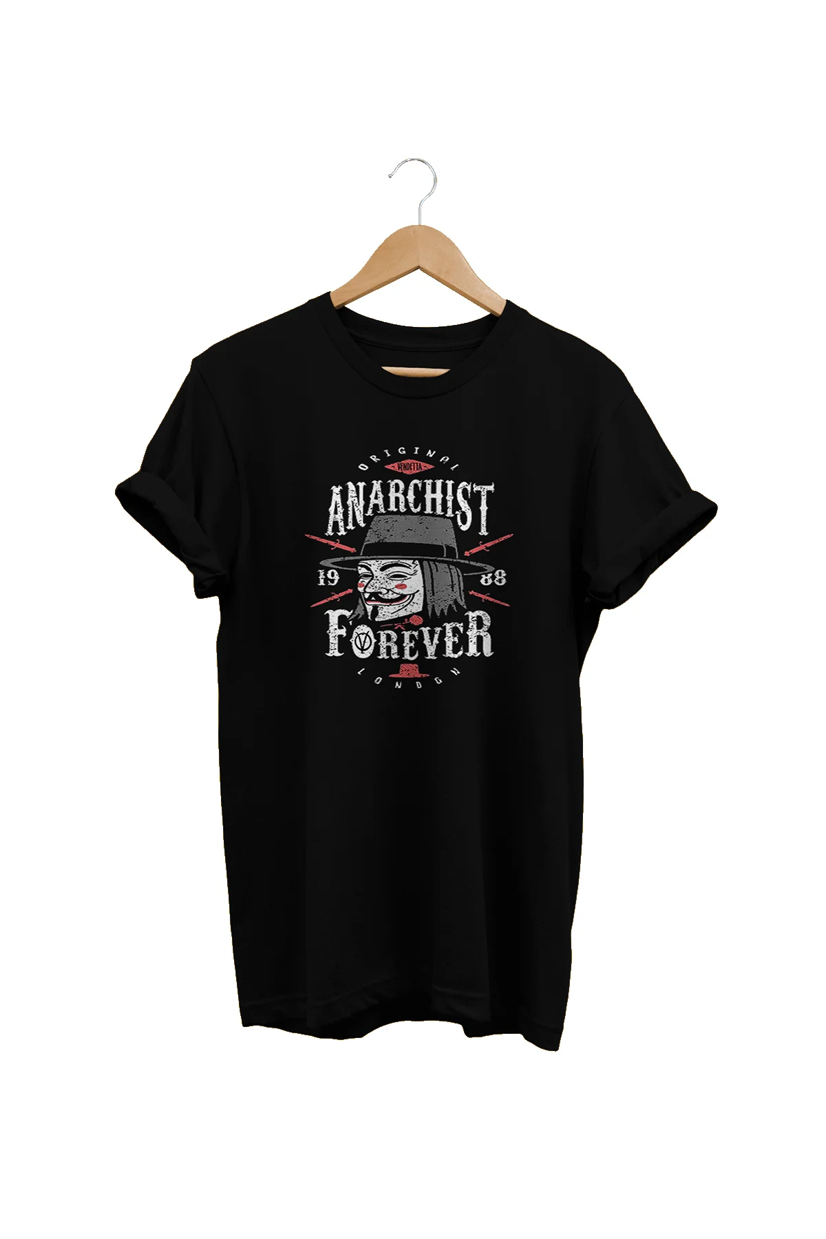 Vendetta Baskılı Siyah, %100 Pamuk Basic (Normal Beden) T-Shirt