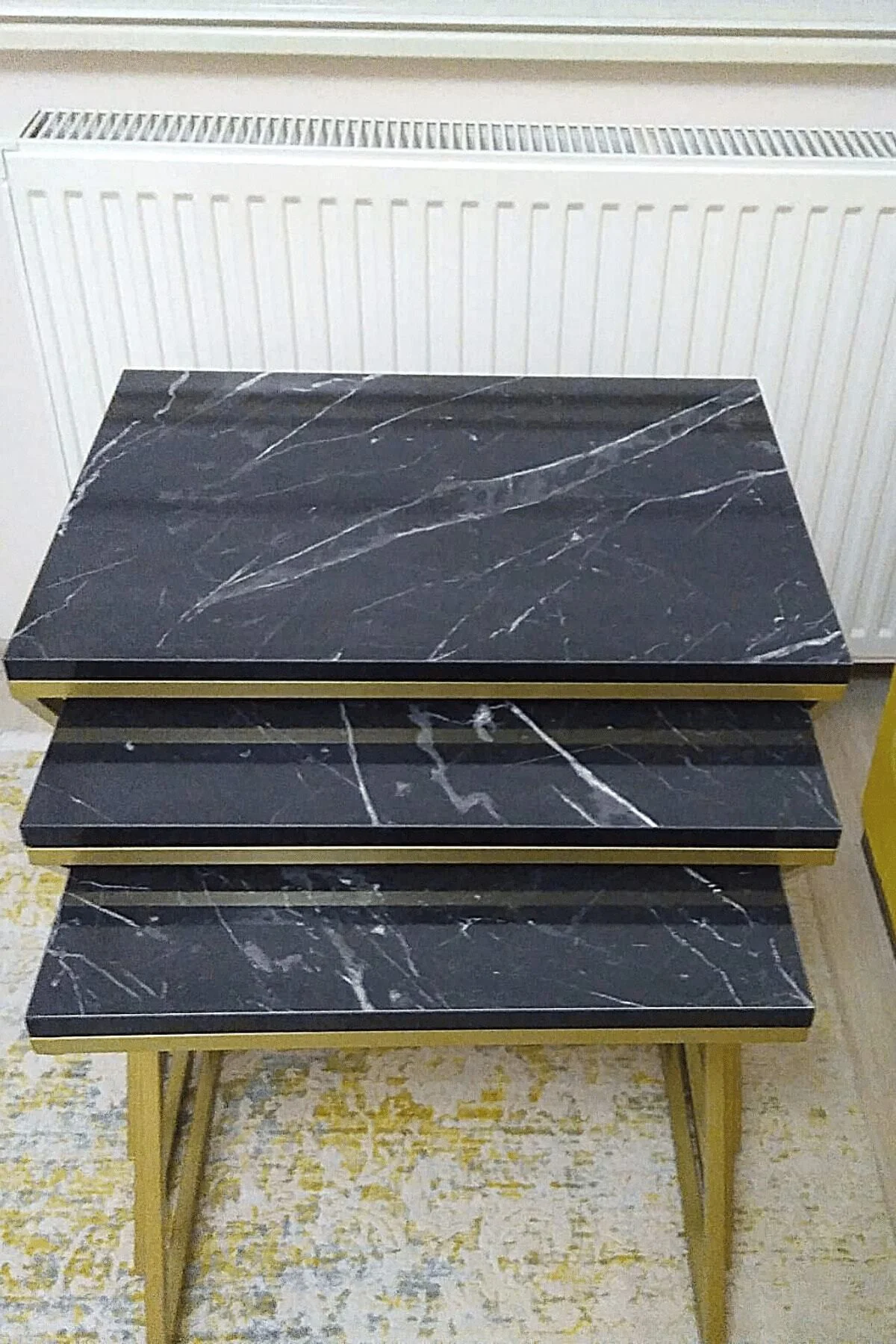 Venedik Gold Metal Ayaklı,Mermer Desenli Mdf'li Zigon Sehpa