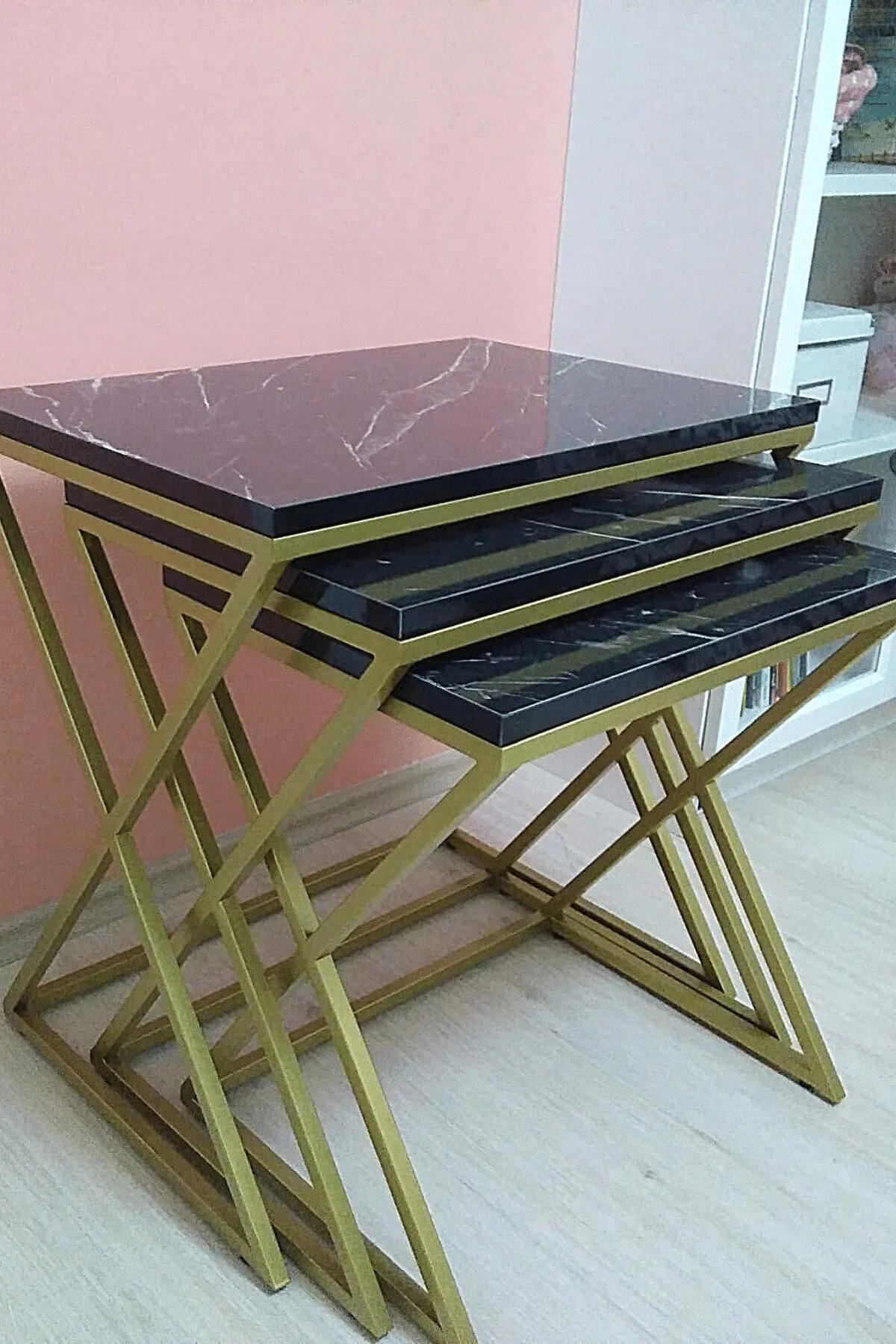 Venedik Gold Metal Ayaklı,Mermer Desenli Mdf'li Zigon Sehpa