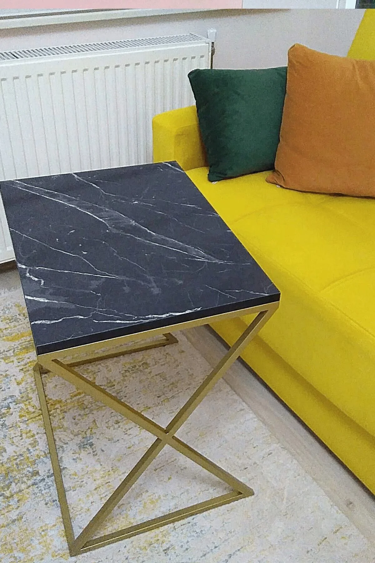 Venedik Gold Metal Ayaklı,Mermer Desenli Mdf'li Zigon Sehpa