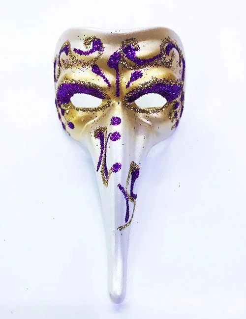 Venedik Maske Seramik Magnet – Mor İşlemeli Buzdolabı Magnet