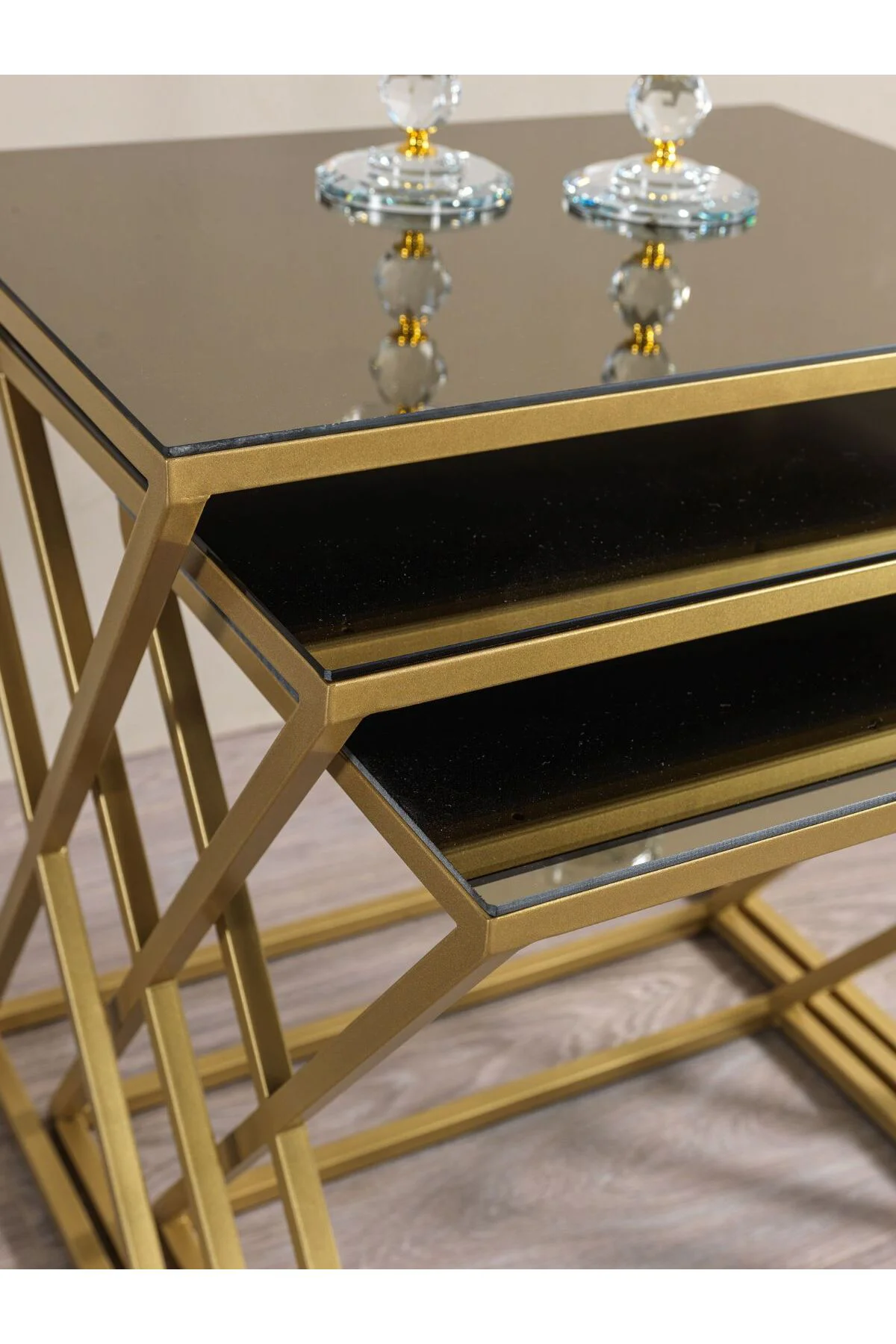 Venedik Siyah Metal Ayaklı Mermer Desenli Mdf'li Zigon Sehpa