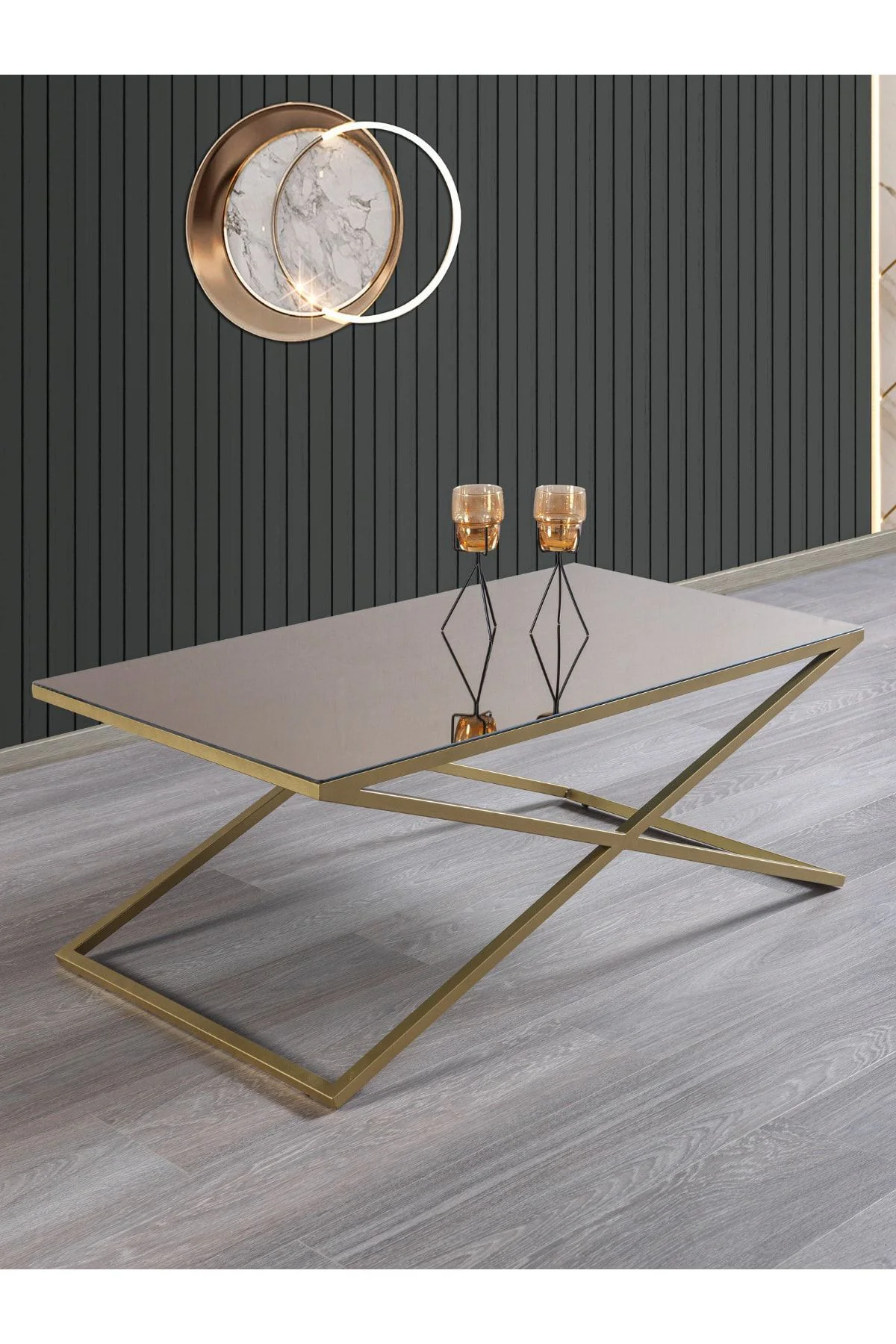 Venedik Siyah Metal Füme Aynalı Orta Sehpa