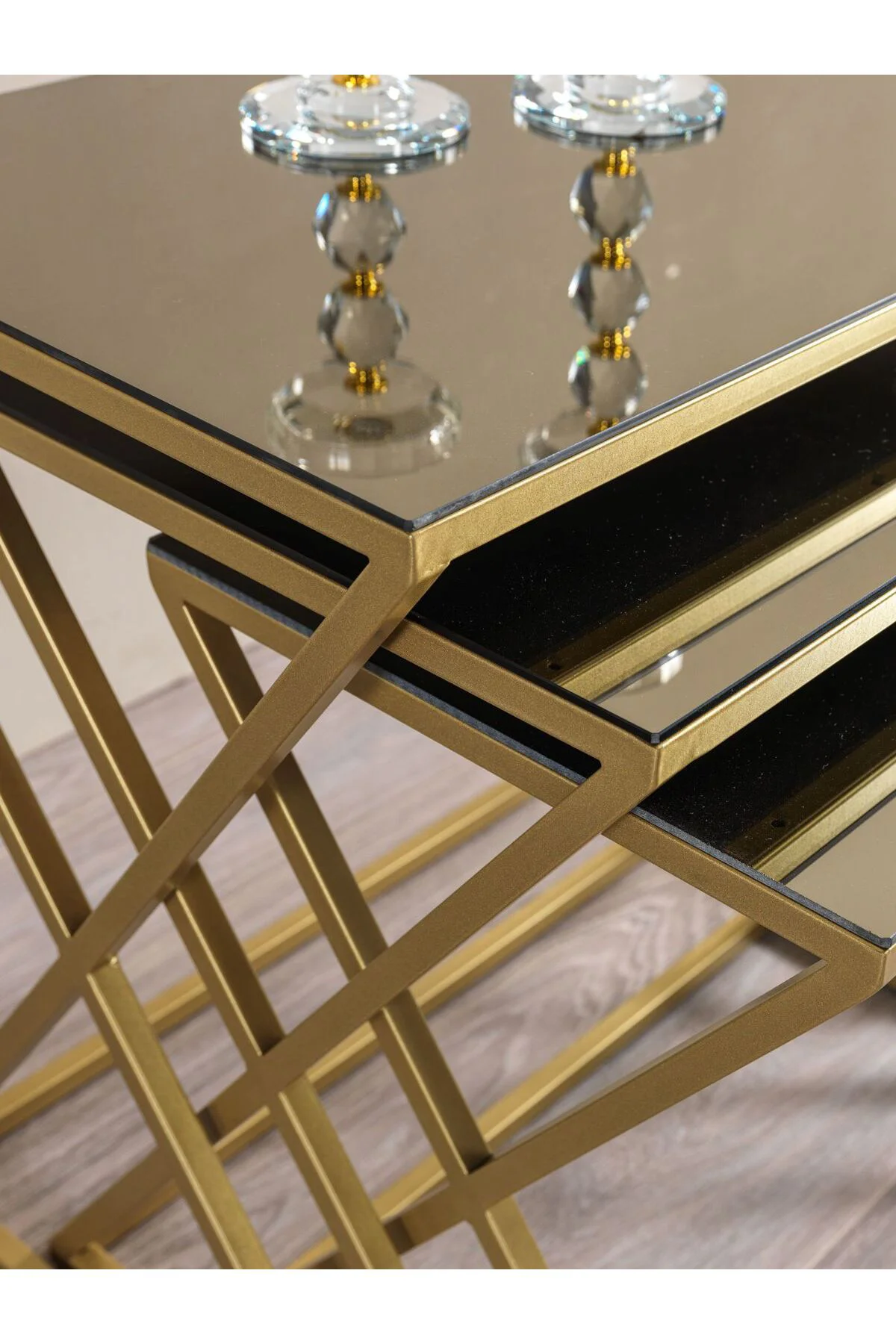 Venedik Siyah Metal Ayaklı Mermer Desenli Mdf'li Zigon Sehpa