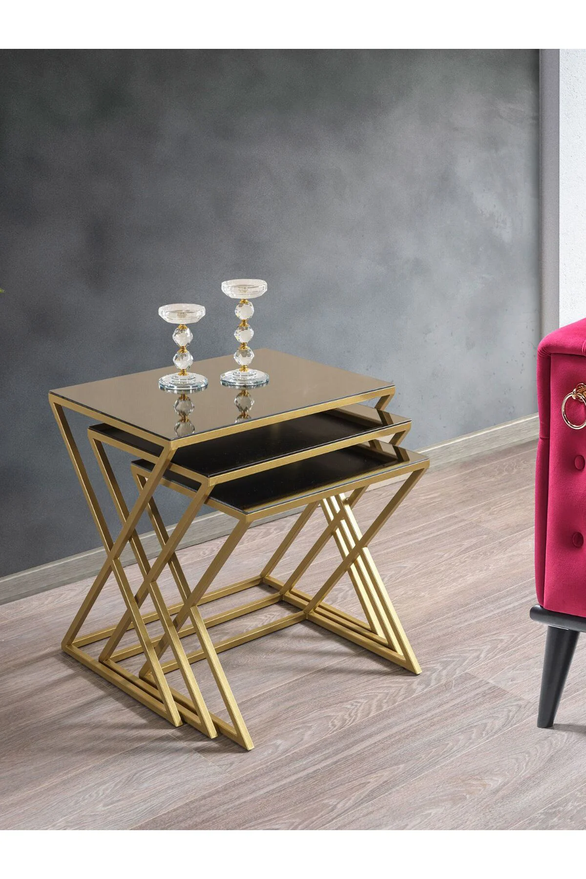 Venedik Siyah Metal Ayaklı Mermer Desenli Mdf'li Zigon Sehpa