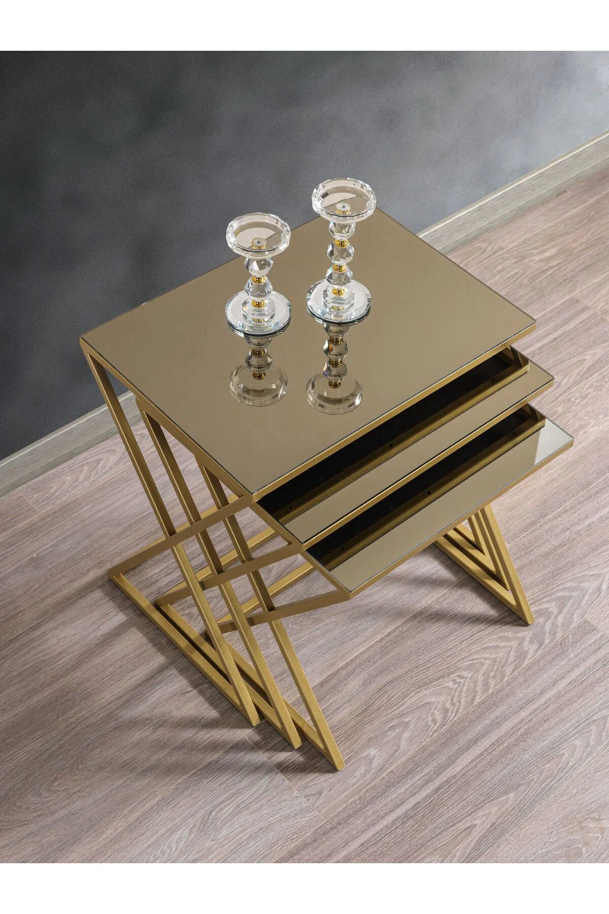 Venedik Siyah Metal Ayaklı Mermer Desenli Mdf'li Zigon Sehpa