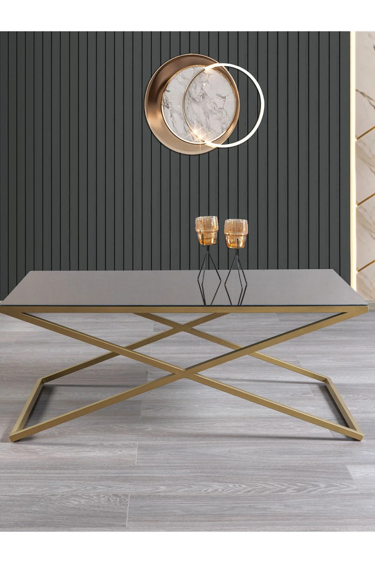 Venedik Siyah Metal Füme Aynalı Orta Sehpa