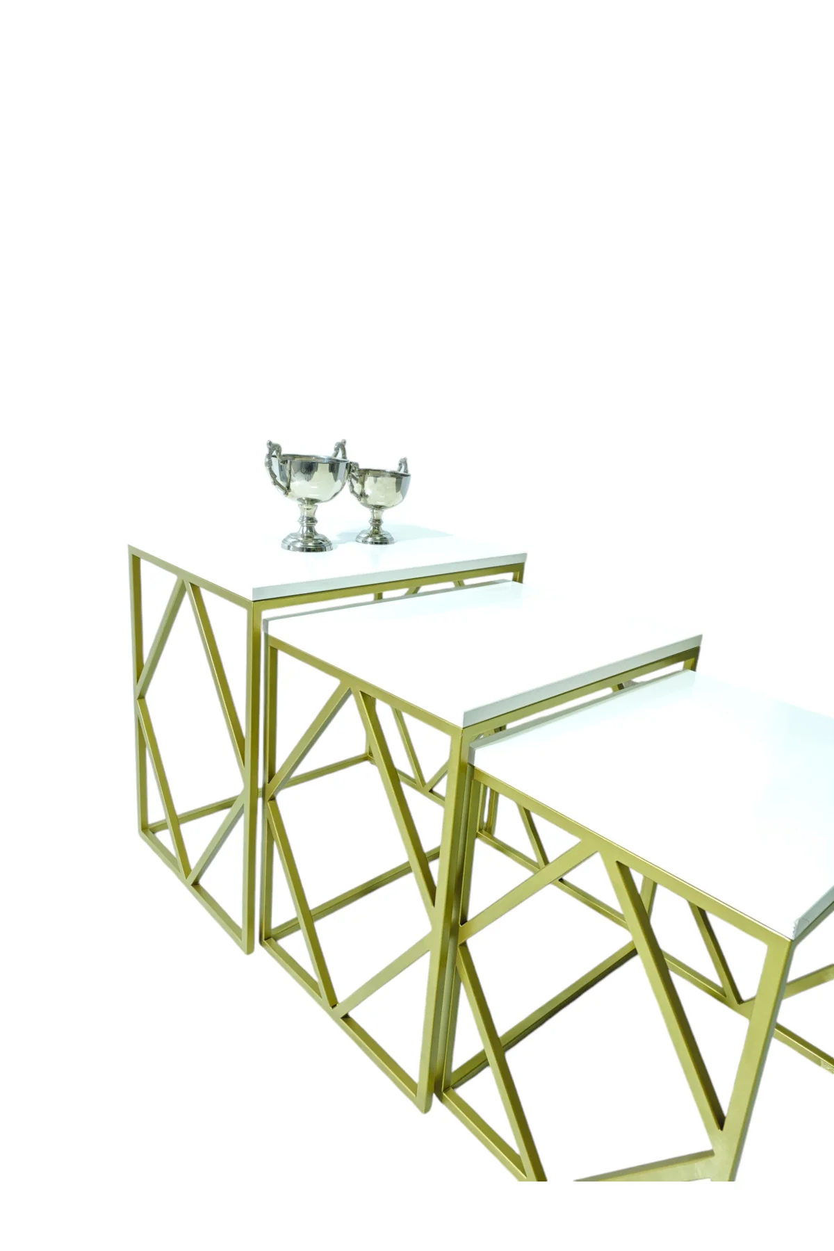 Venice Gold Metal Ayaklı Krem Üst Tablalı Zigon Sehpa