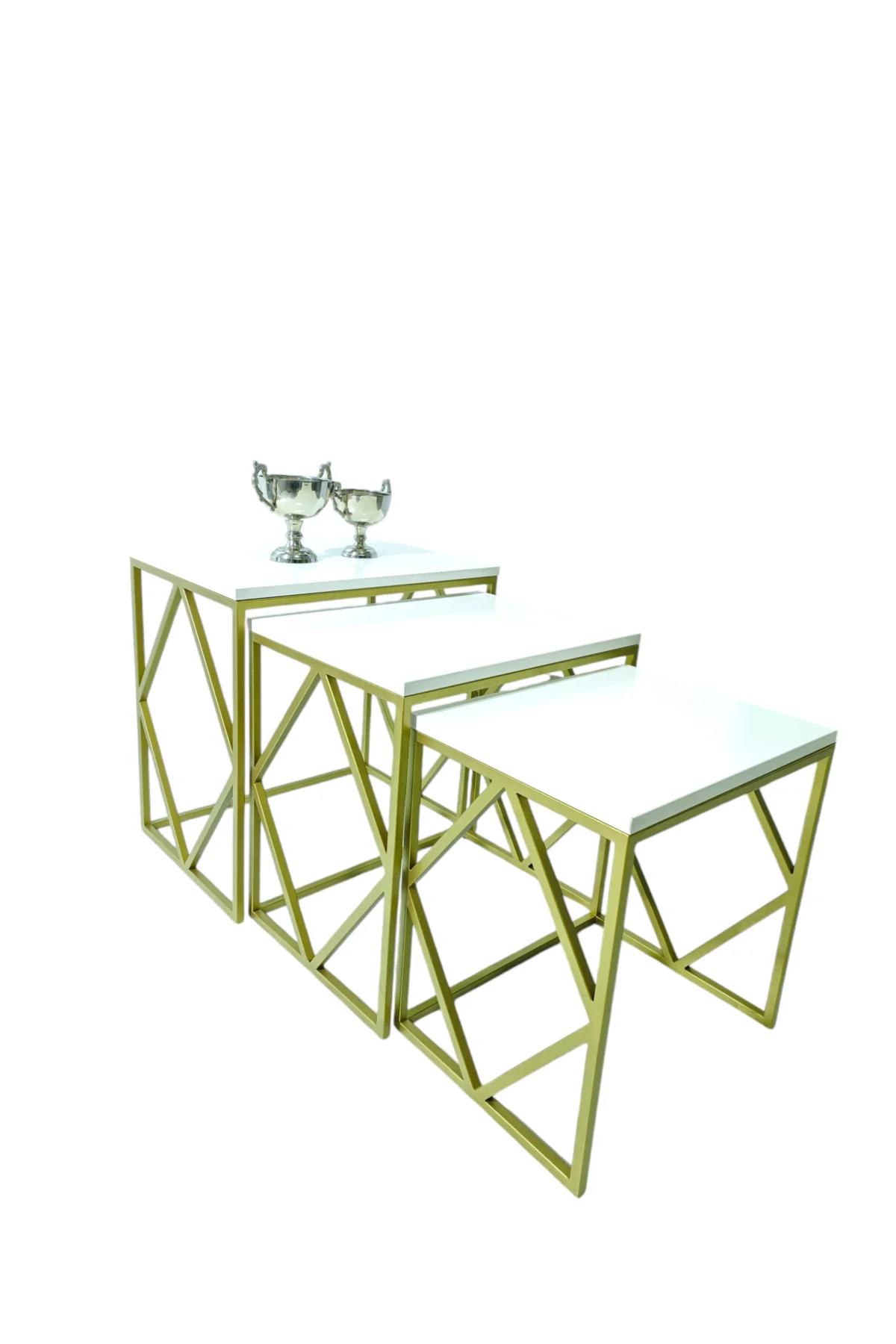 Venice Gold Metal Ayaklı Krem Üst Tablalı Zigon Sehpa