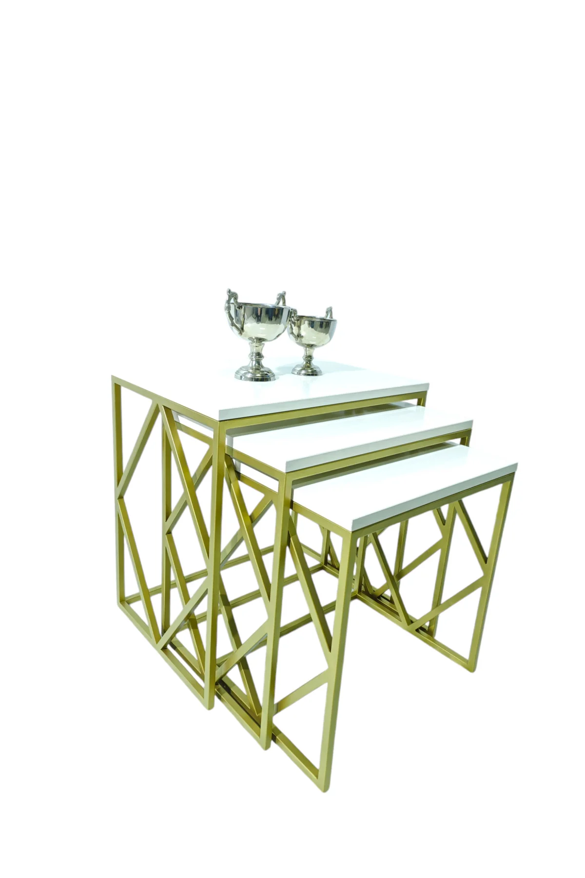 Venice Gold Metal Ayaklı Krem Üst Tablalı Zigon Sehpa