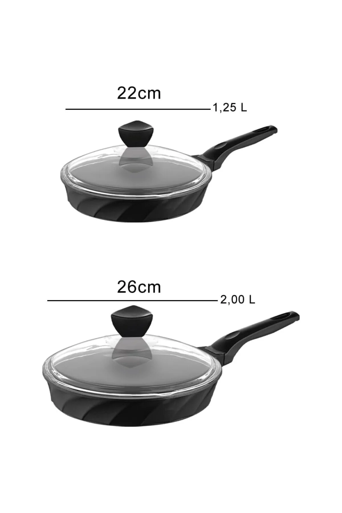 Vento 4 Parça Döküm Cam Kapaklı Tava 22-26 cm