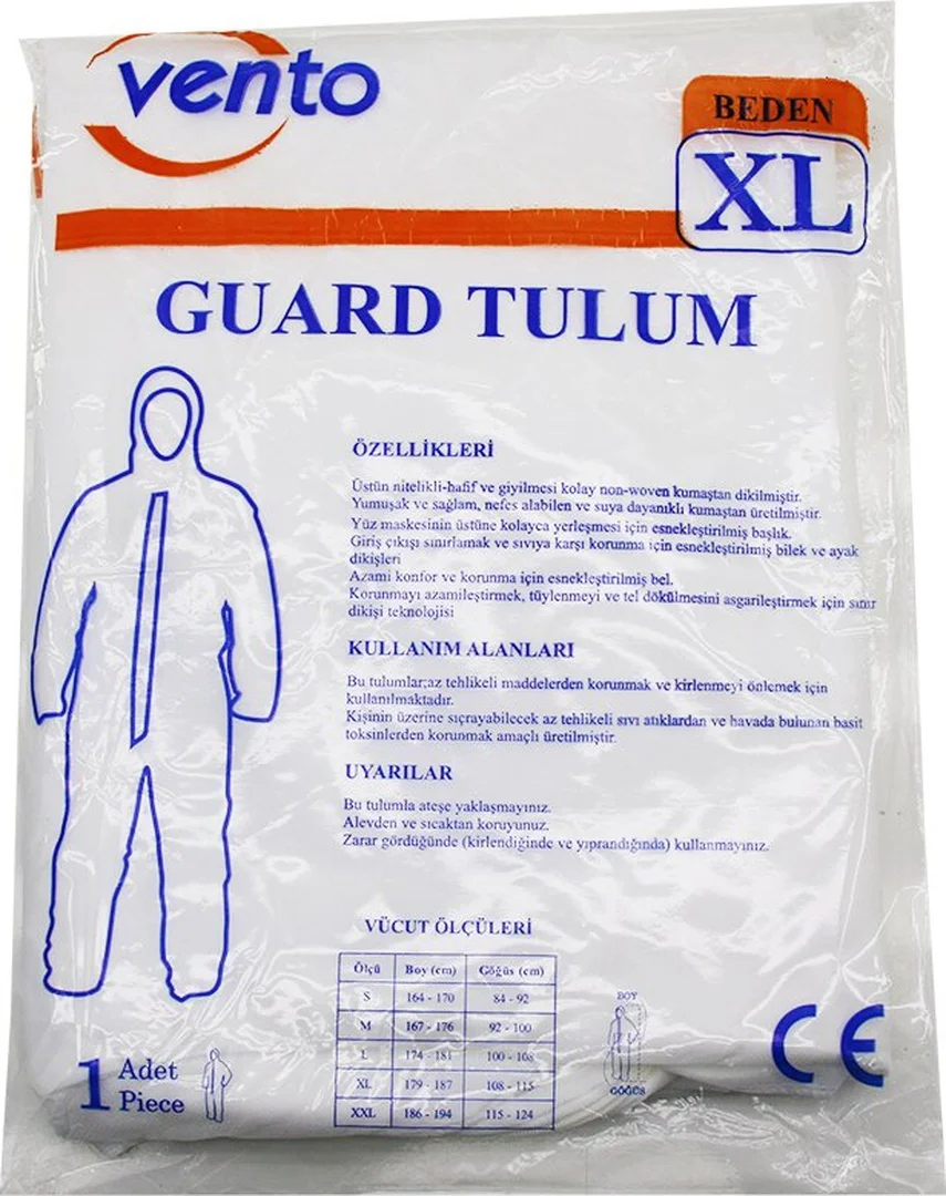 Vento Xl Guard Koruyucu Tulum Beyaz - Hafif - Non-woven Kumaş Boy