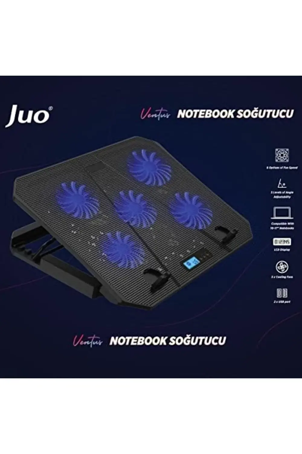 Ventus 5 Fanlı LED Aydınlatmalı Soğutucu Siyah 1185222
