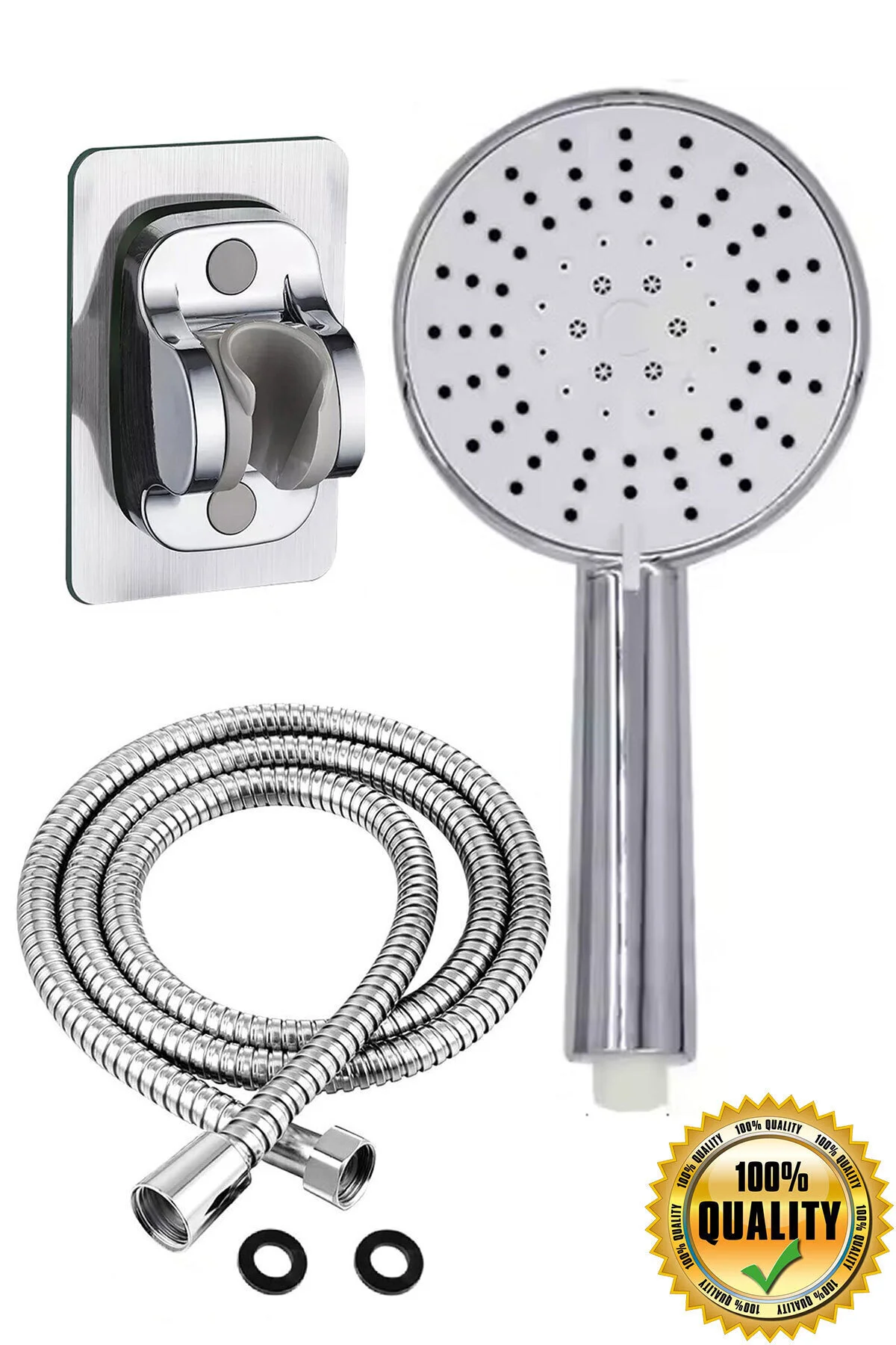 Venüs 5 Fonksiyon Duş Başlığı + Spiral İp örgülü Duş Hortumu + Yapışkanlı Mafsal Venüs 5 Fonksiyon Duş Başlığı + Spiral İp örgülü Duş Hortumu + Yapışkanlı Mafsal