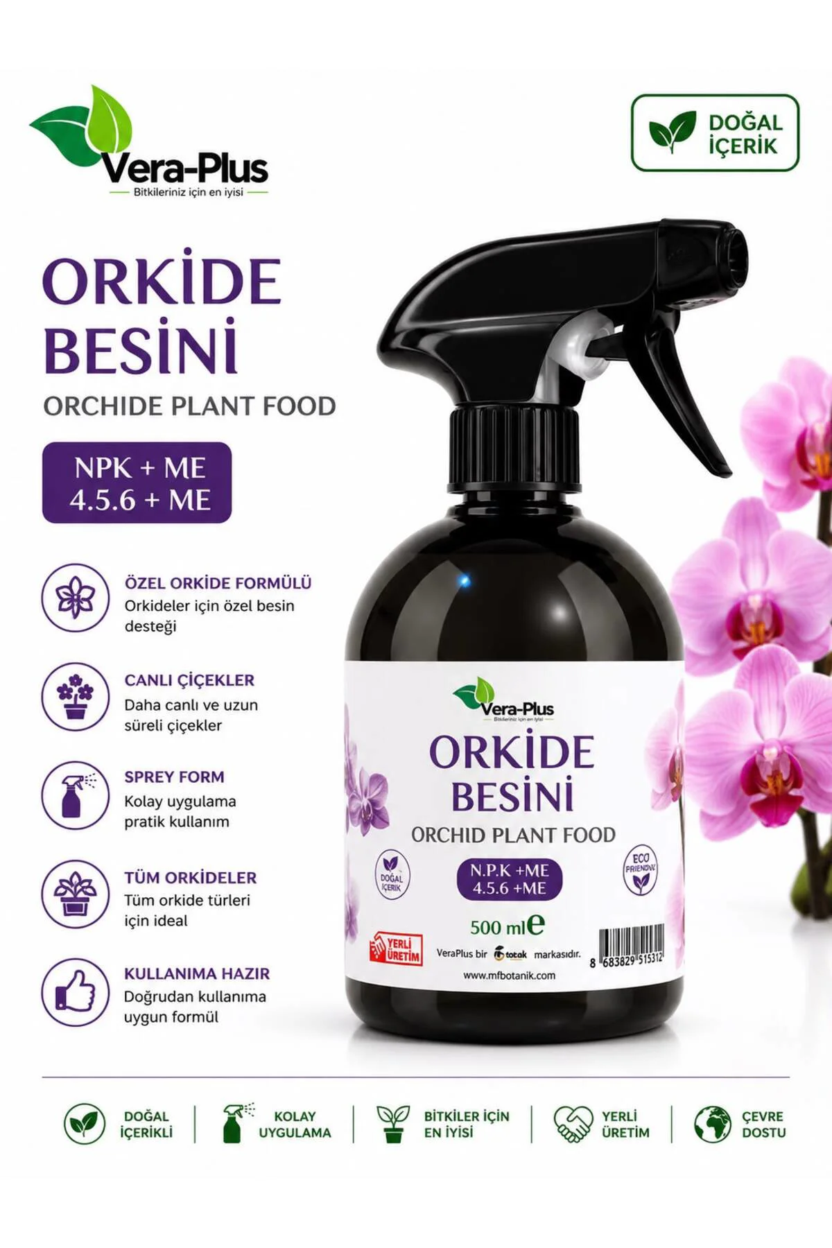 Vera Orkide Canlandırıcı Bakım Seti -(İthal Cocohusk) - Çiçek Açtıran Bitki Besini - Böcek Kovucu