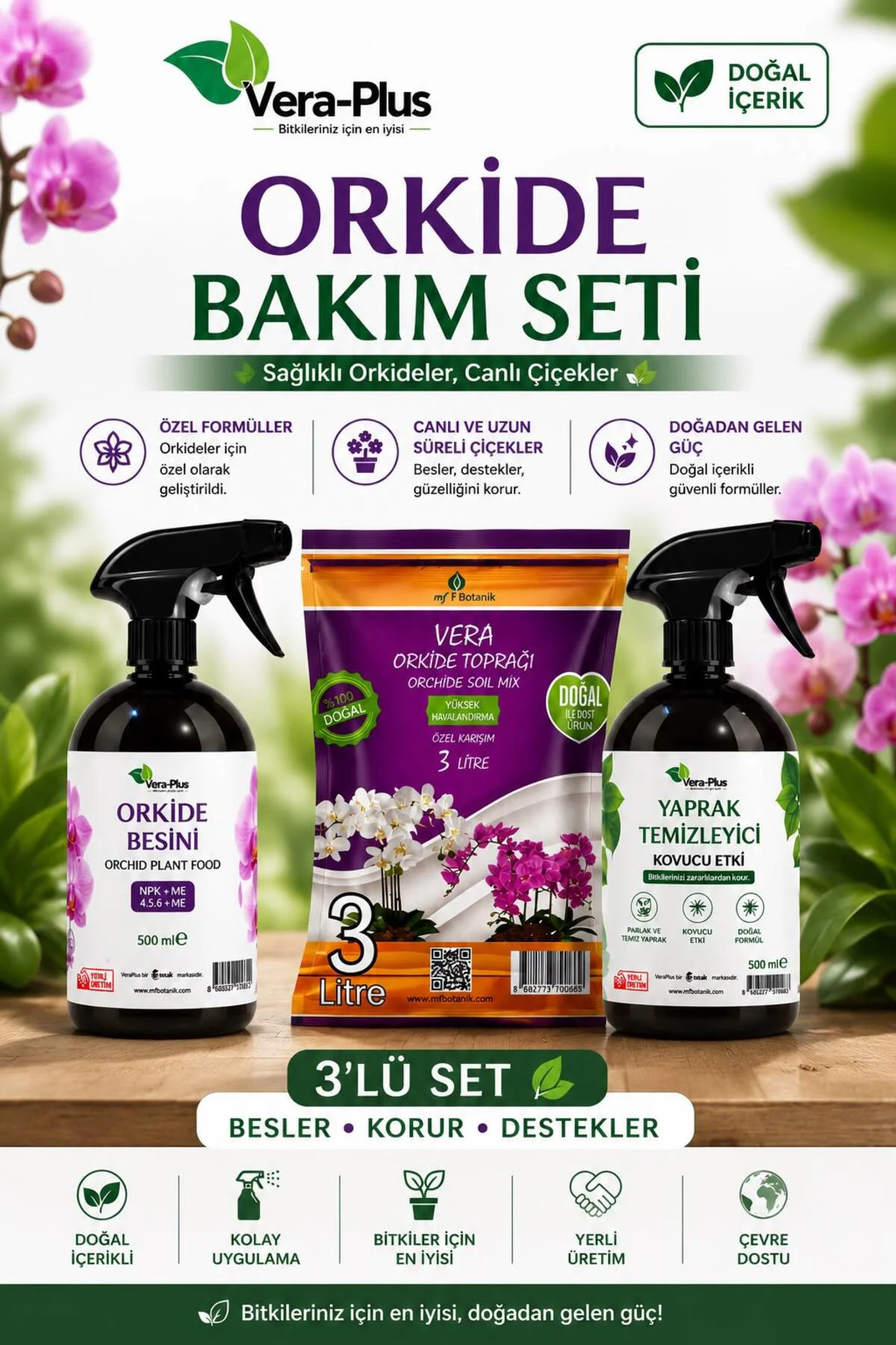 Vera Orkide Canlandırıcı Bakım Seti -(İthal Cocohusk) - Çiçek Açtıran Bitki Besini - Böcek Kovucu