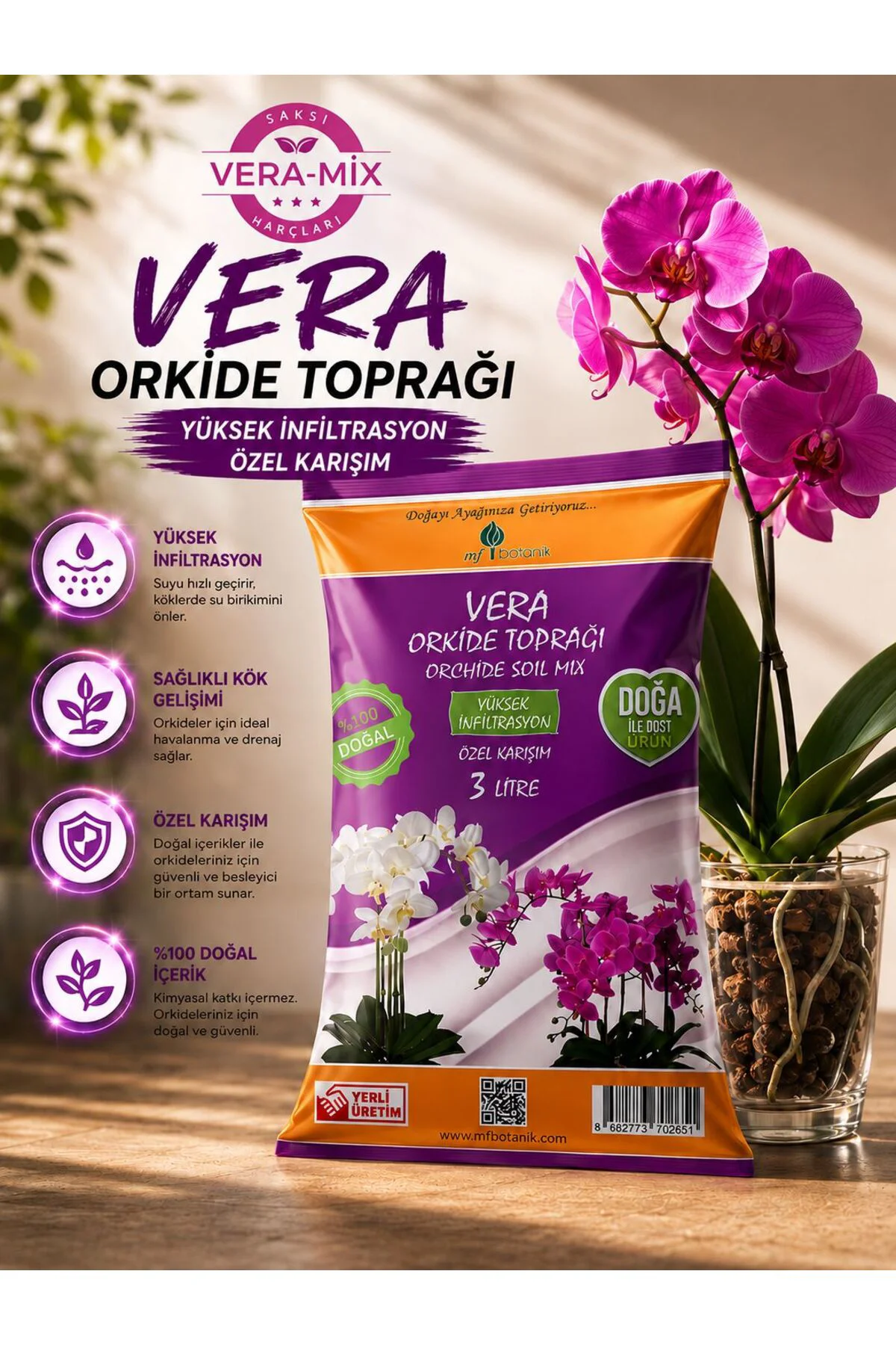 Vera Orkide Toprağı 3 Litre Orkide Çiçeklendirme Toprağı