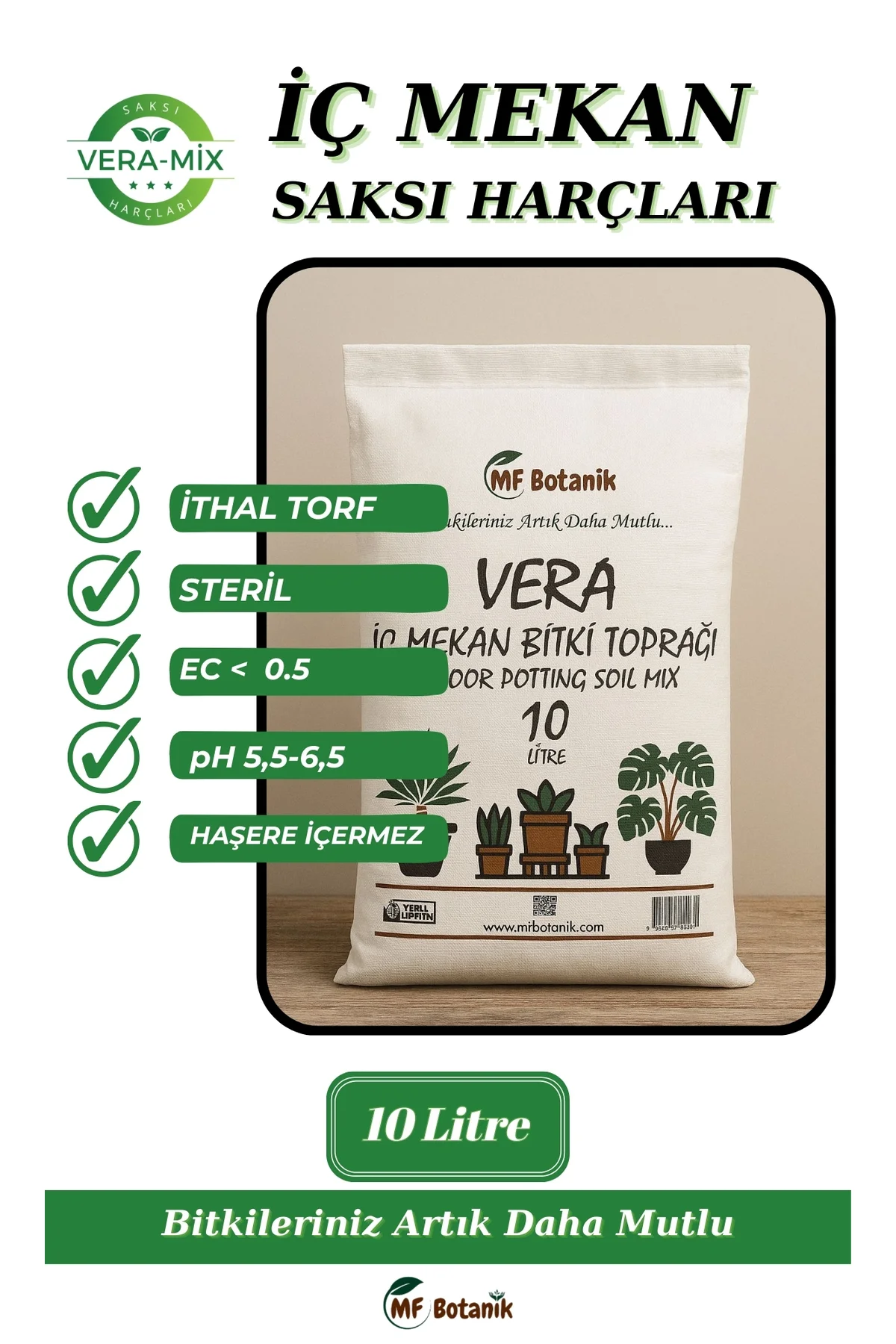 Vera Özel Karışım Iç Mekan Bitki Toprağı 10 Litre Çiçek Toprağı Toprak Harcı