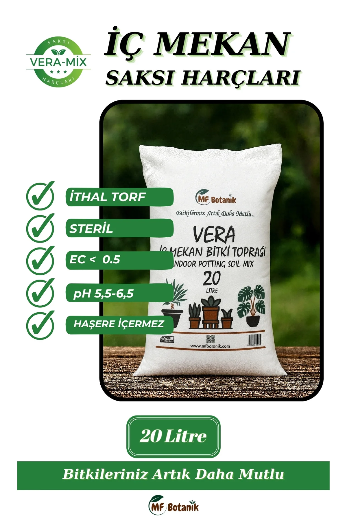 Vera Özel Karışım İç Mekan Bitki Toprağı 20 Litre Çiçek Toprağı Toprak Harcı