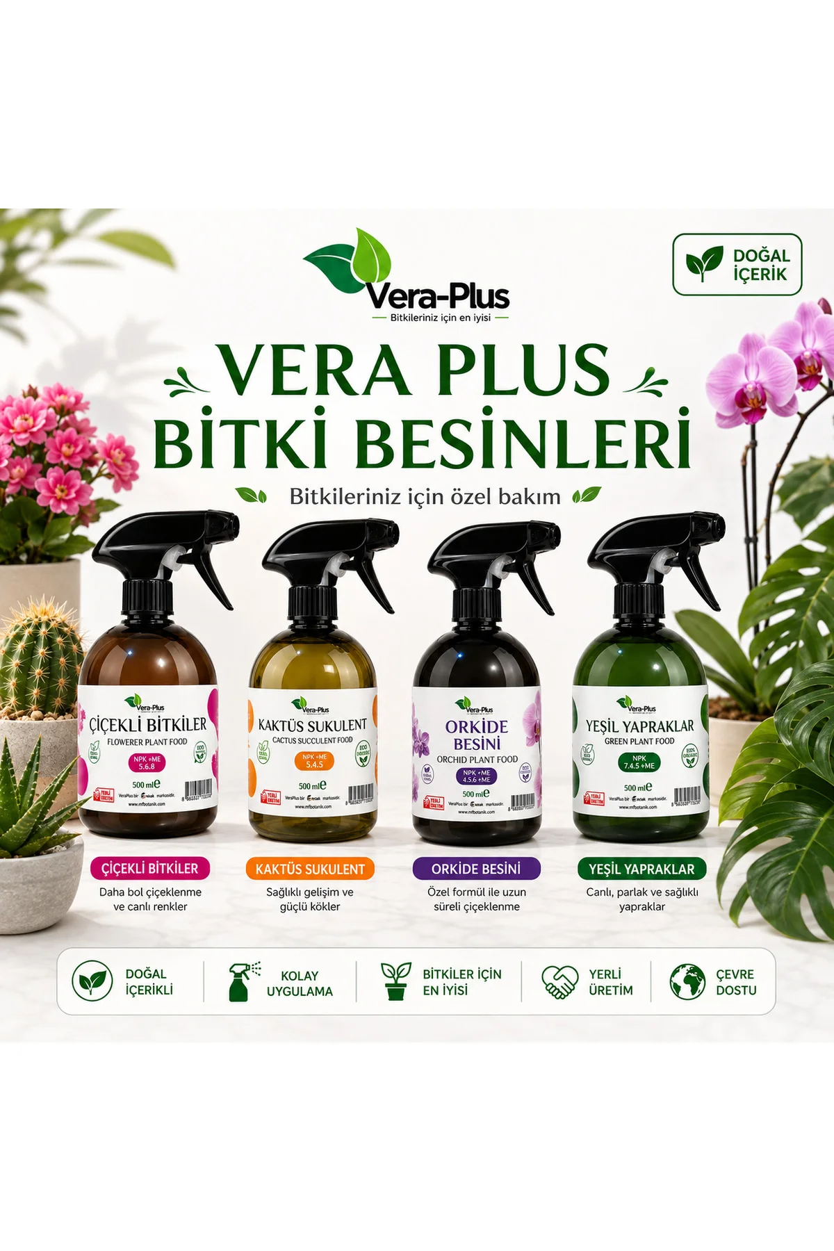 Vera Plus Bitki Besinleri 4’lü Set – Çiçekli Bitki, Kaktüs Sukulent, Orkide ve Yeşil Yapraklı Bitki Besini 500 ml Vera Plus Bitki Besinleri 4’lü Set – Çiçekli Bitki, Kaktüs Sukulent, Orkide ve Yeşil Yapraklı Bitki Besini 500 ml
