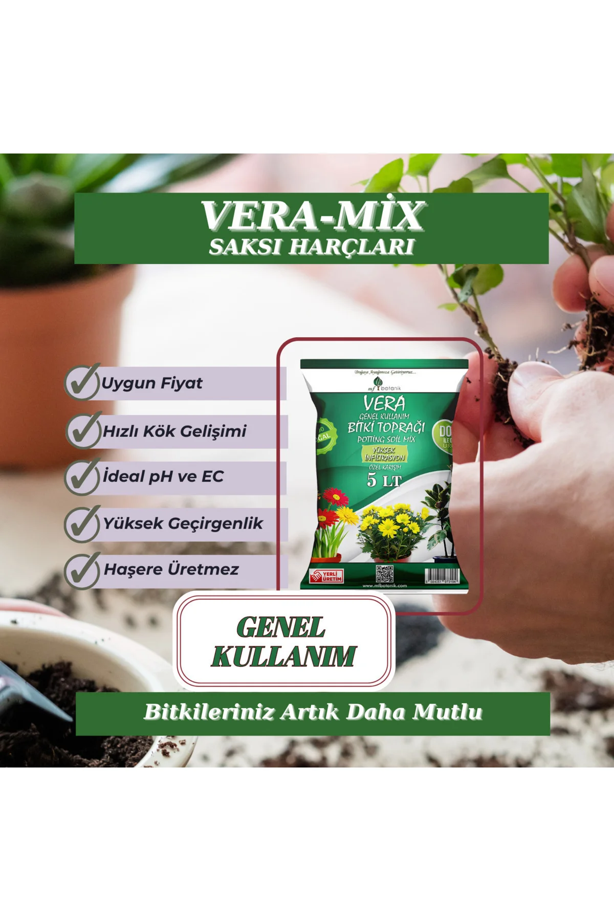 Veramix Genel Kullanım Özel Karışım Iç Ve Dış Mekan Bitki Toprağı 5 Litre Çiçek Toprağı Toprak Harcı