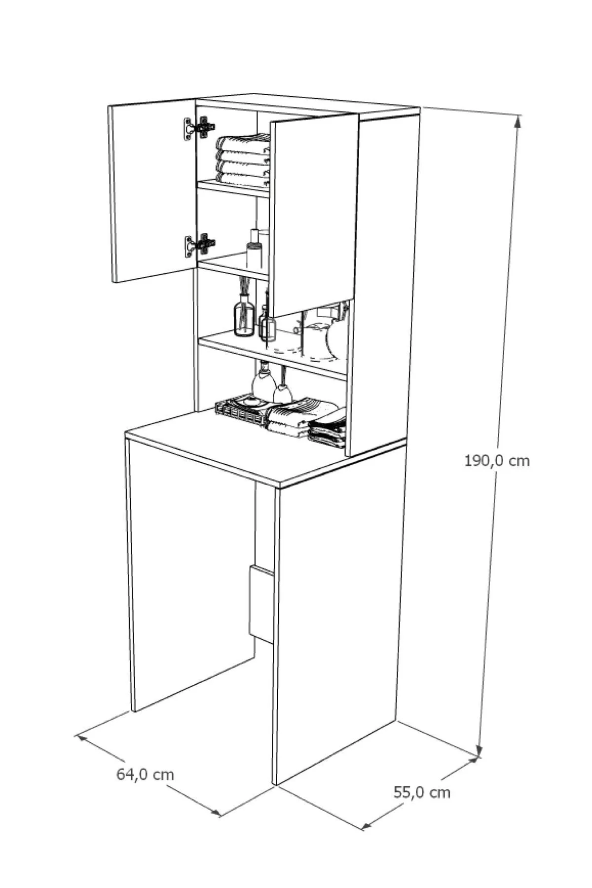 Verani Çamaşır Makinesi Dolabı Banyo Kiler Çift Kapaklı Arkalıklı