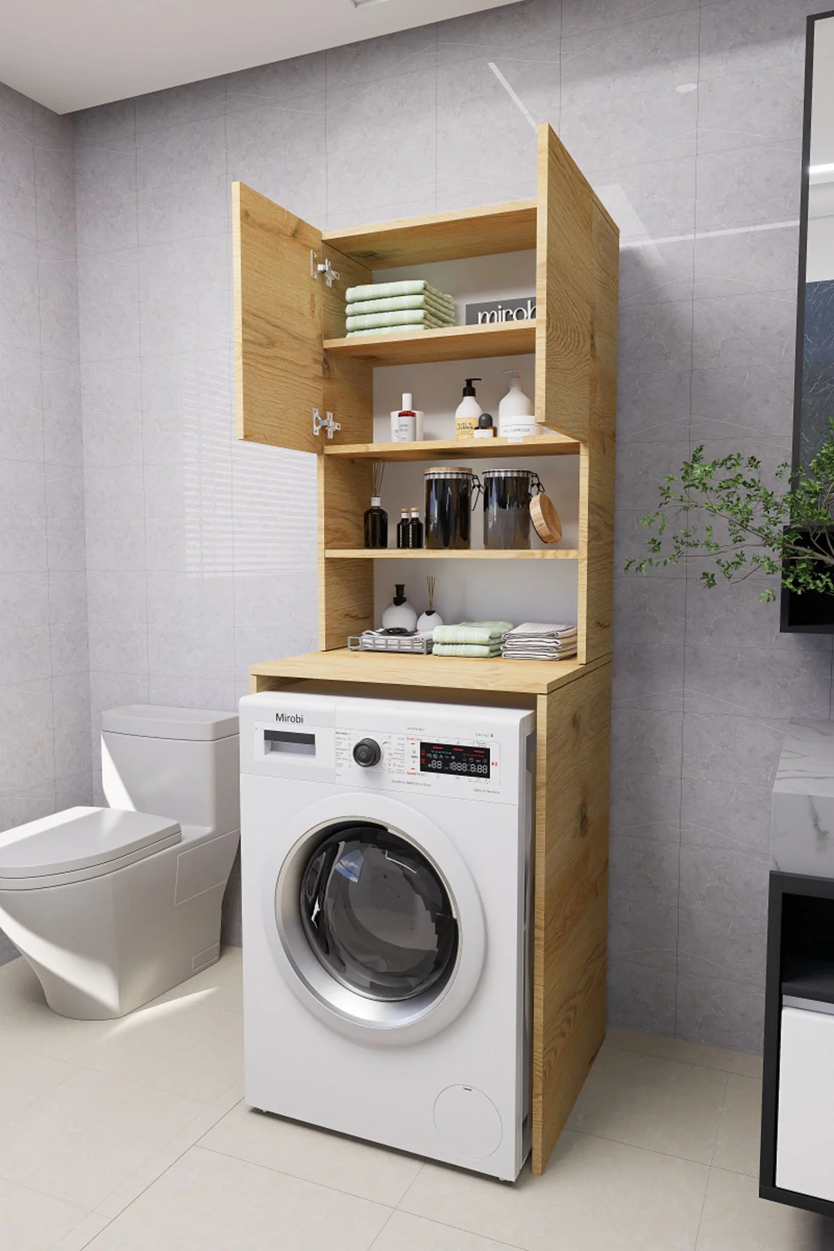 Verani Çamaşır Makinesi Dolabı Banyo Kiler Çift Kapaklı Arkalıklı