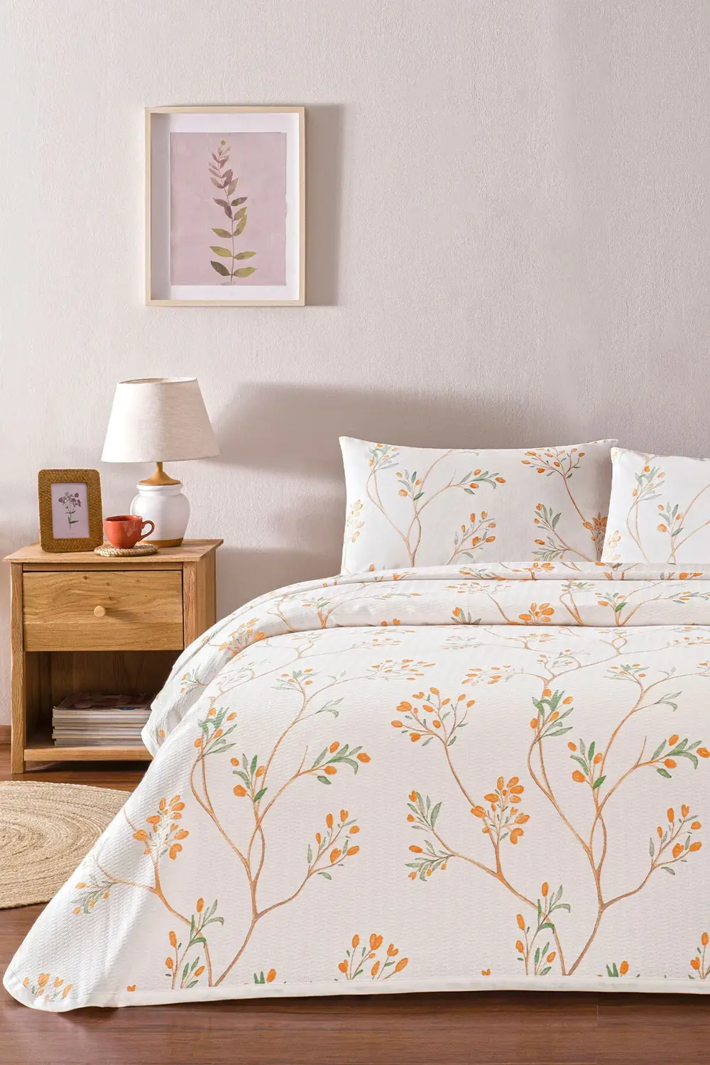 Verdant Turuncu Çift Kişilik Pamuklu Pike Takımı