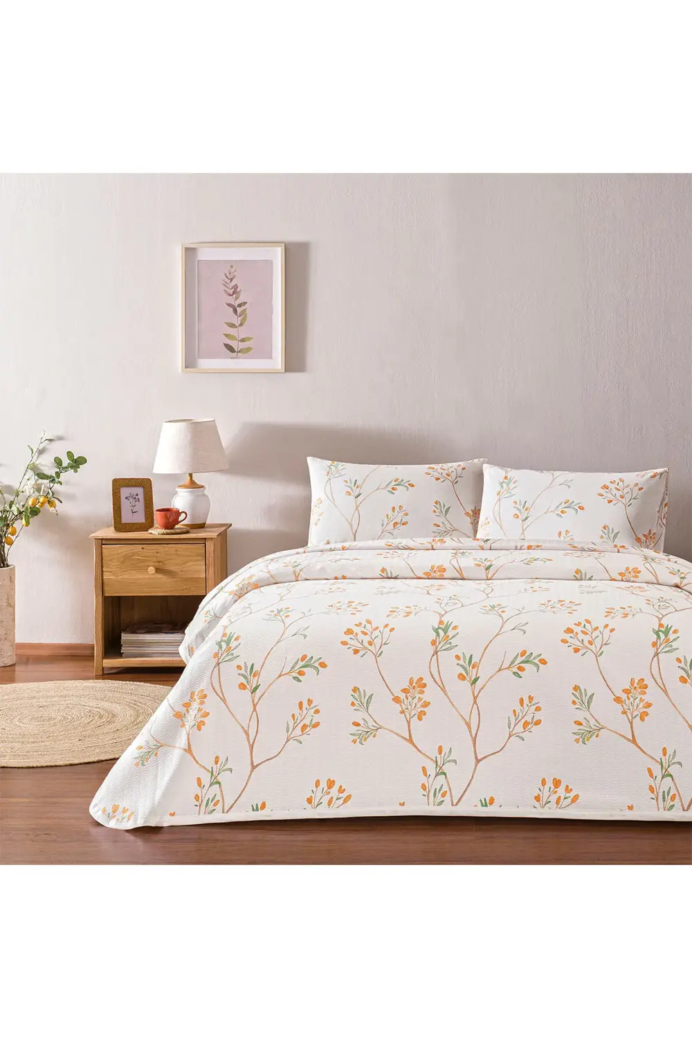 Verdant Turuncu Çift Kişilik Pamuklu Pike Takımı