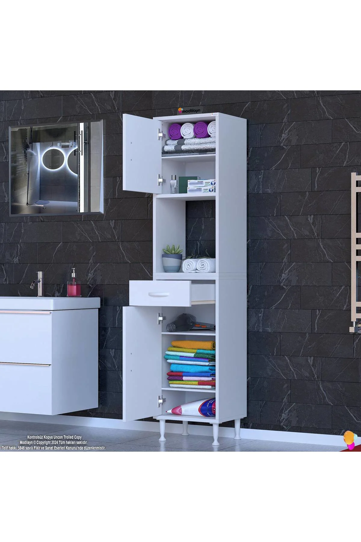 Vero 5 Bölmeli 45 cm Genişlikte Dolap Çok Amaçlı Kullanım Banyo D