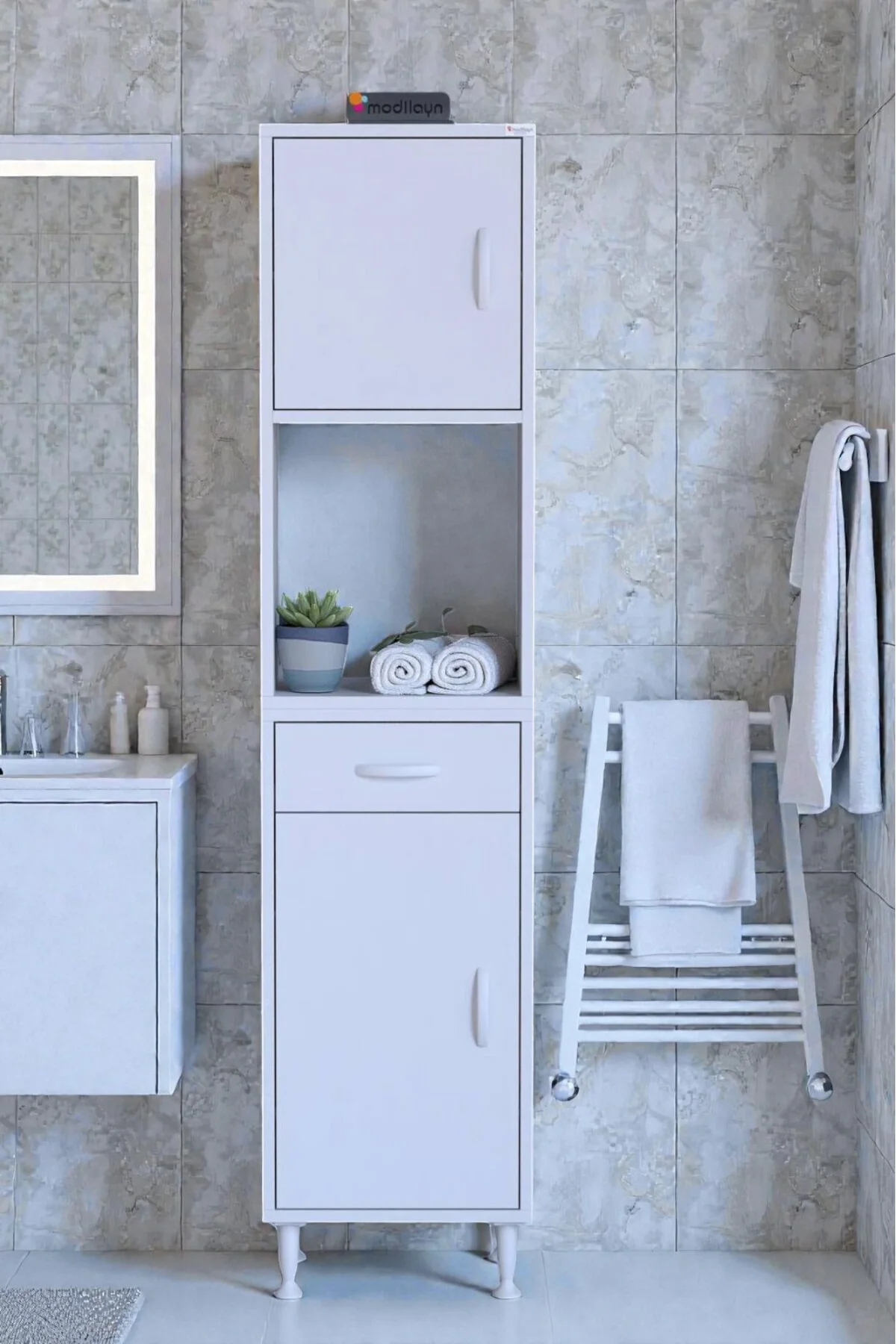 Vero 5 Bölmeli 45 cm Genişlikte Dolap Çok Amaçlı Kullanım Banyo D