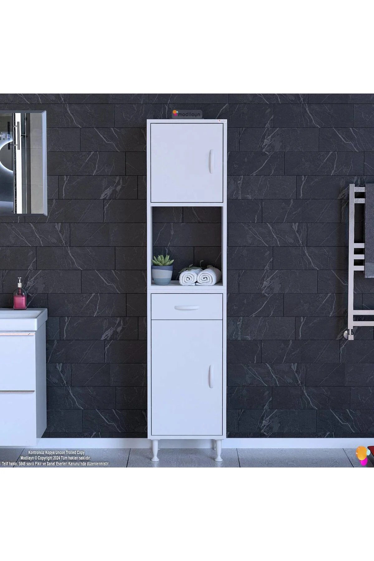 Vero 5 Bölmeli 45 cm Genişlikte Dolap Çok Amaçlı Kullanım Banyo D