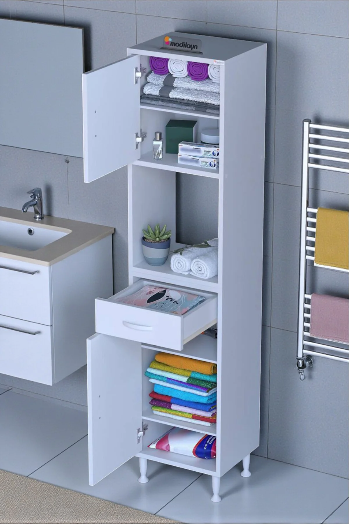 Vero 5 Bölmeli 50 cm Genişlikte Dolap Çok Amaçlı Kullanım Banyo D