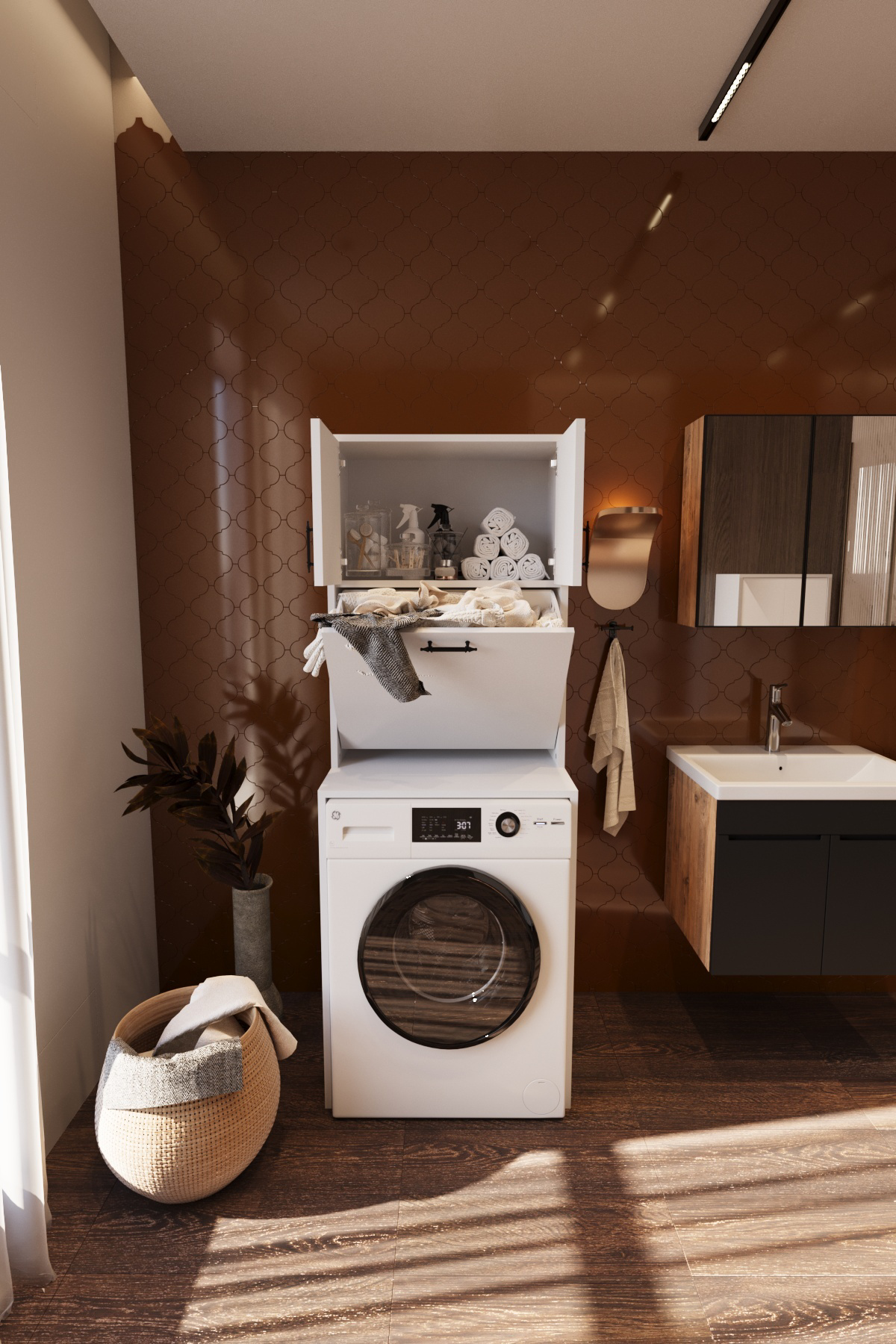 Vertex Çamaşır Sepetli Çok Amaçlı Çamaşır Makinesi Dolabı