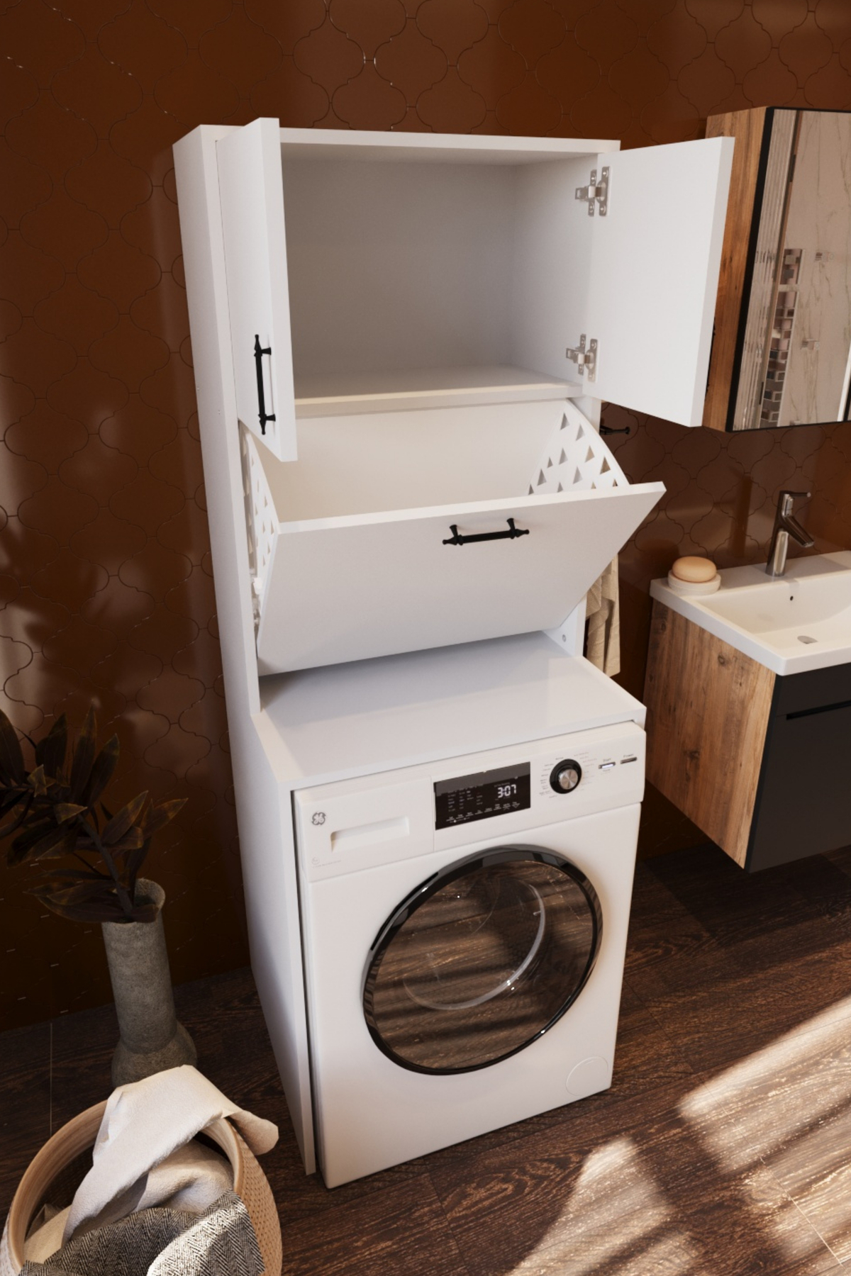 Vertex Çamaşır Sepetli Çok Amaçlı Çamaşır Makinesi Dolabı