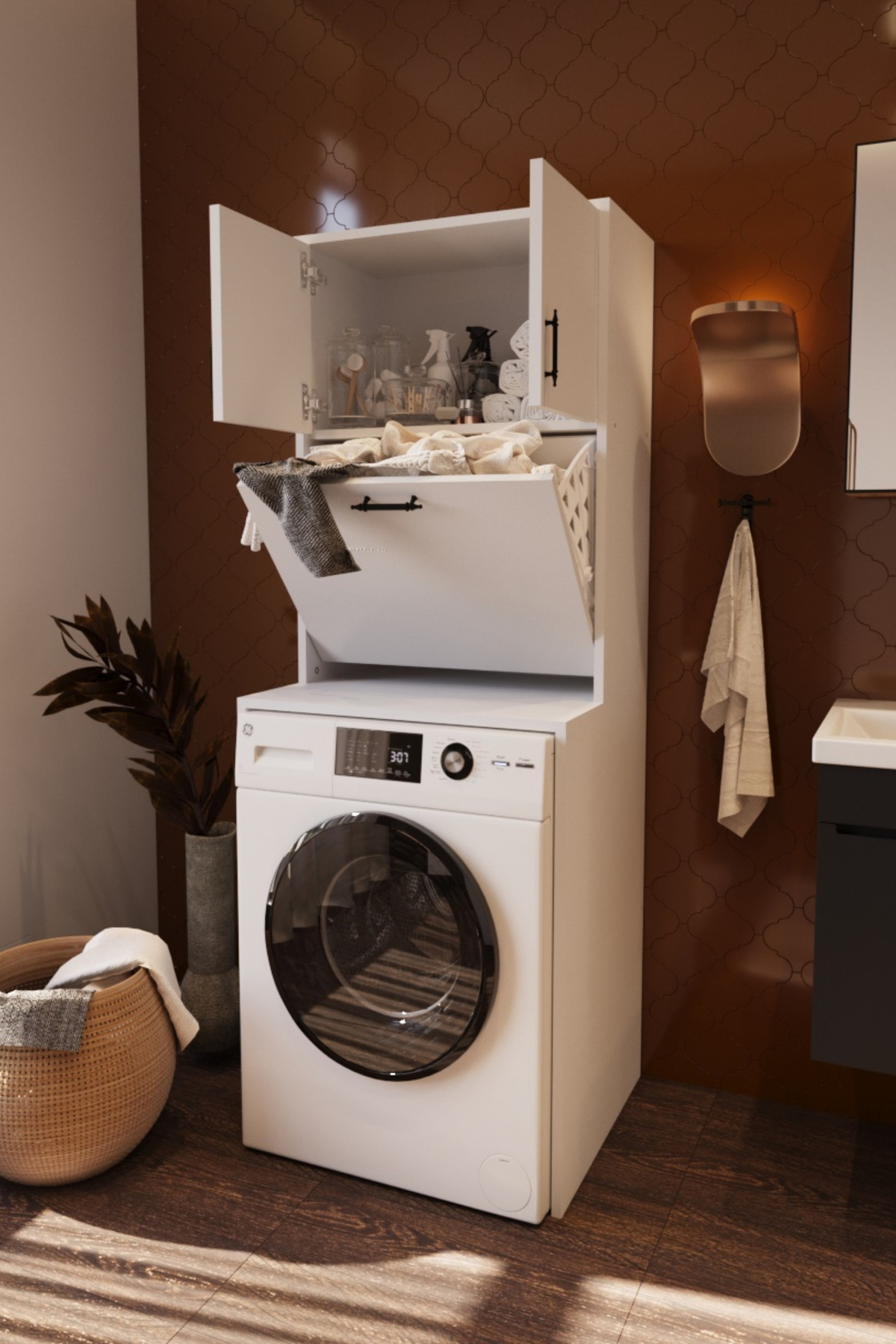 Vertex Çamaşır Sepetli Çok Amaçlı Çamaşır Makinesi Dolabı