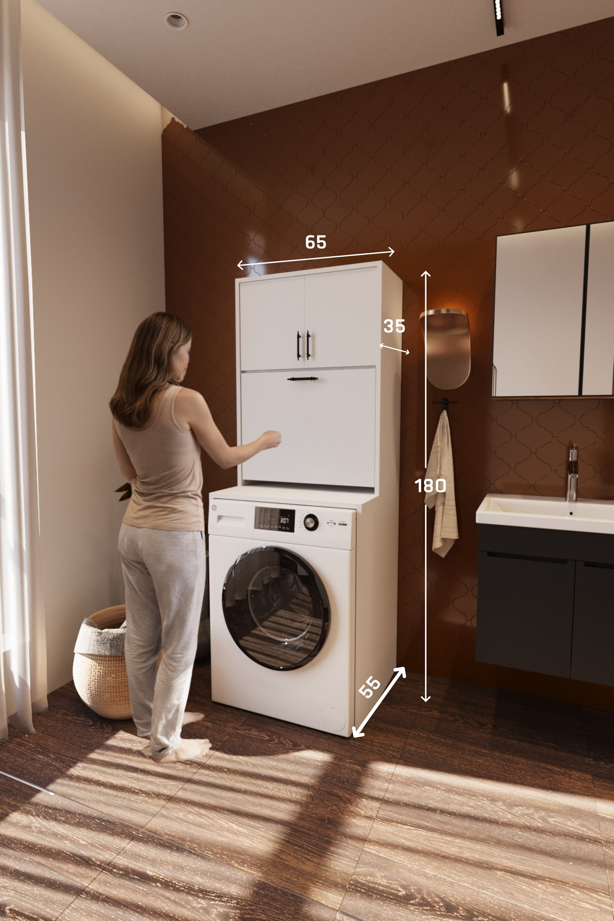 Vertex Çamaşır Sepetli Çok Amaçlı Çamaşır Makinesi Dolabı