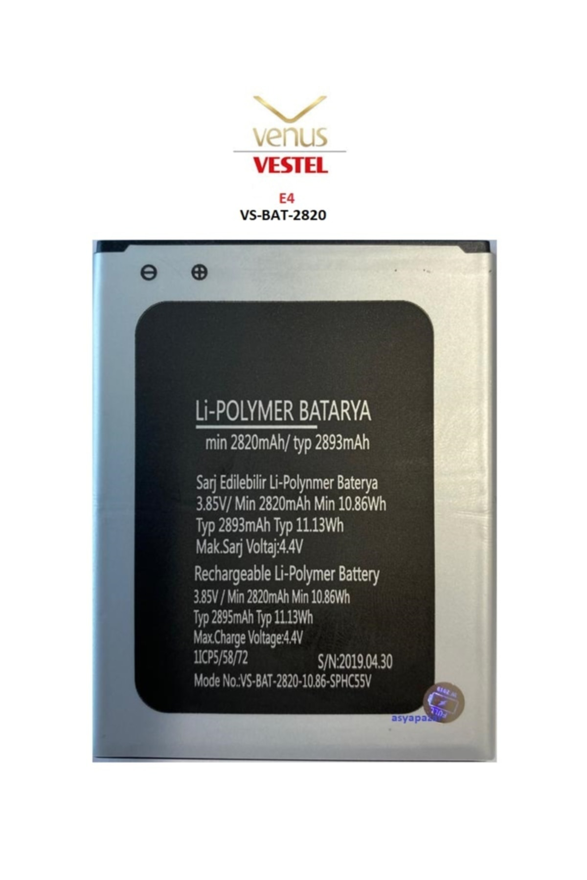 Axya Vestel Venüs E4 Pil Batarya Vs-Bat-2820 İthal