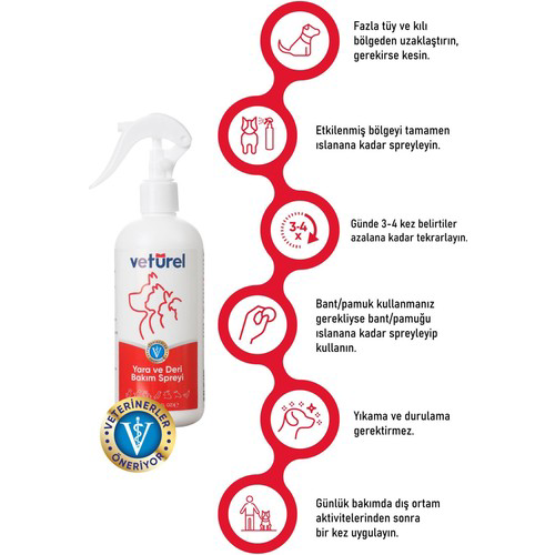 Vetürel Kedi Köpek Yara ve Deri Bakım Spreyi Refil 300 ml
