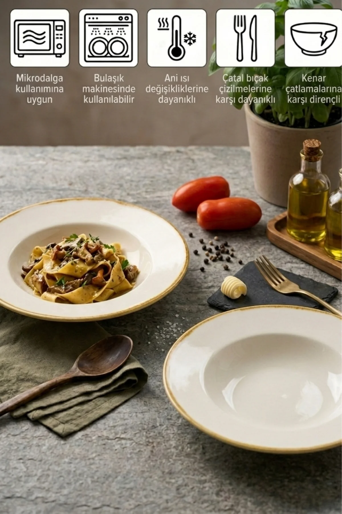 Vezura Beyaz Makarna Tabağı 27 cm 2 Adet Profesyonel Horeca Seris