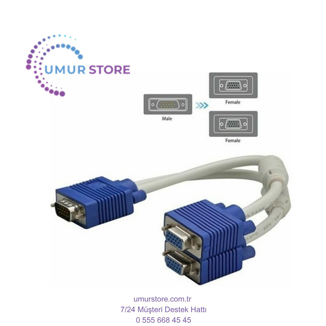 Herz Vga 2Li Çoklayici Y Splitter Kablo 1Erkek To 2 Dişi Vga Kablo