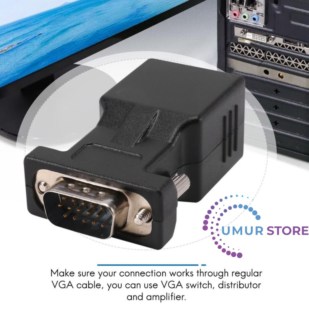 VGA Genişletici Erkek - Lan Cat5 Cat6 RJ45 Ağ Kablosu Adaptörü