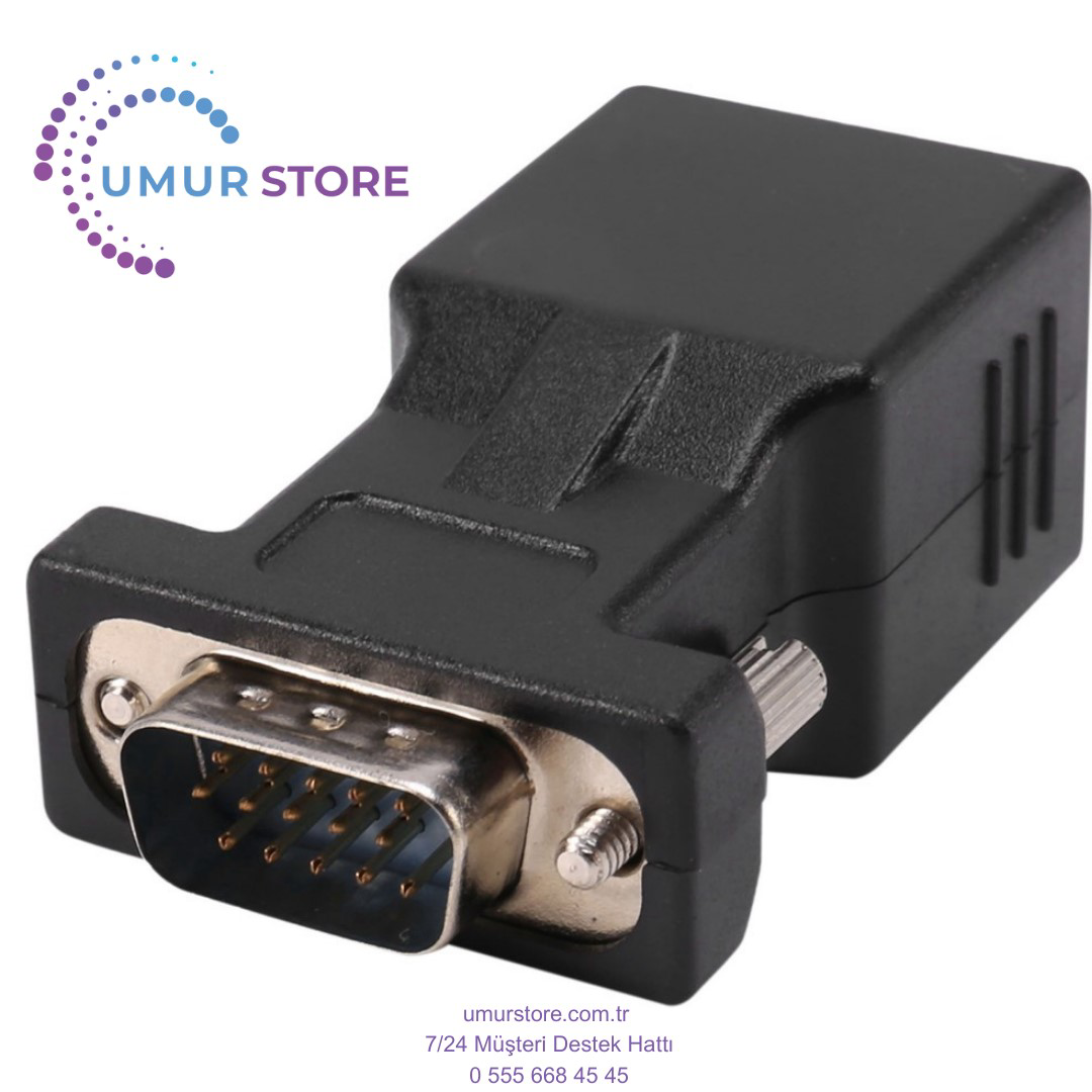 VGA Genişletici Erkek - Lan Cat5 Cat6 RJ45 Ağ Kablosu Adaptörü