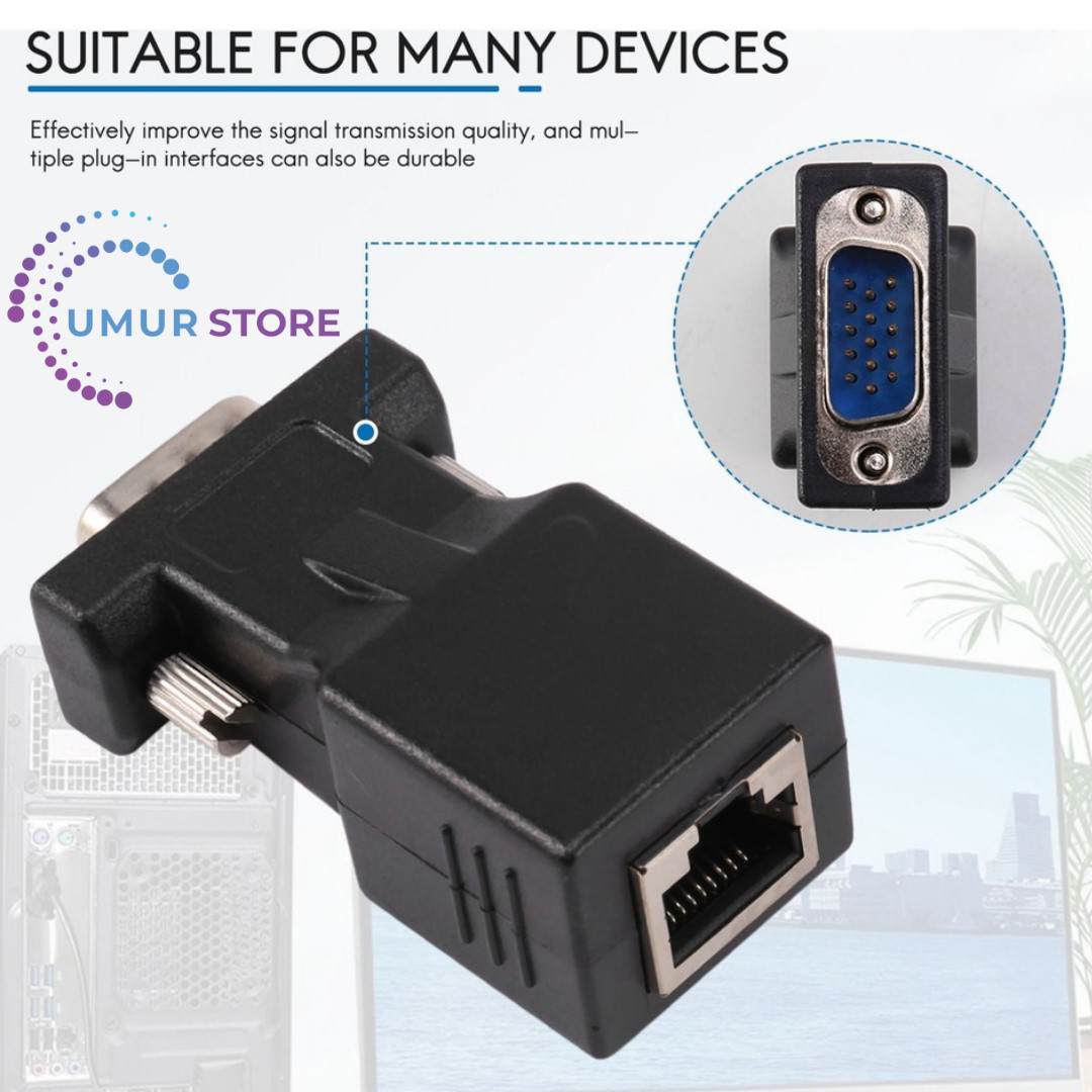 VGA Genişletici Erkek - Lan Cat5 Cat6 RJ45 Ağ Kablosu Adaptörü