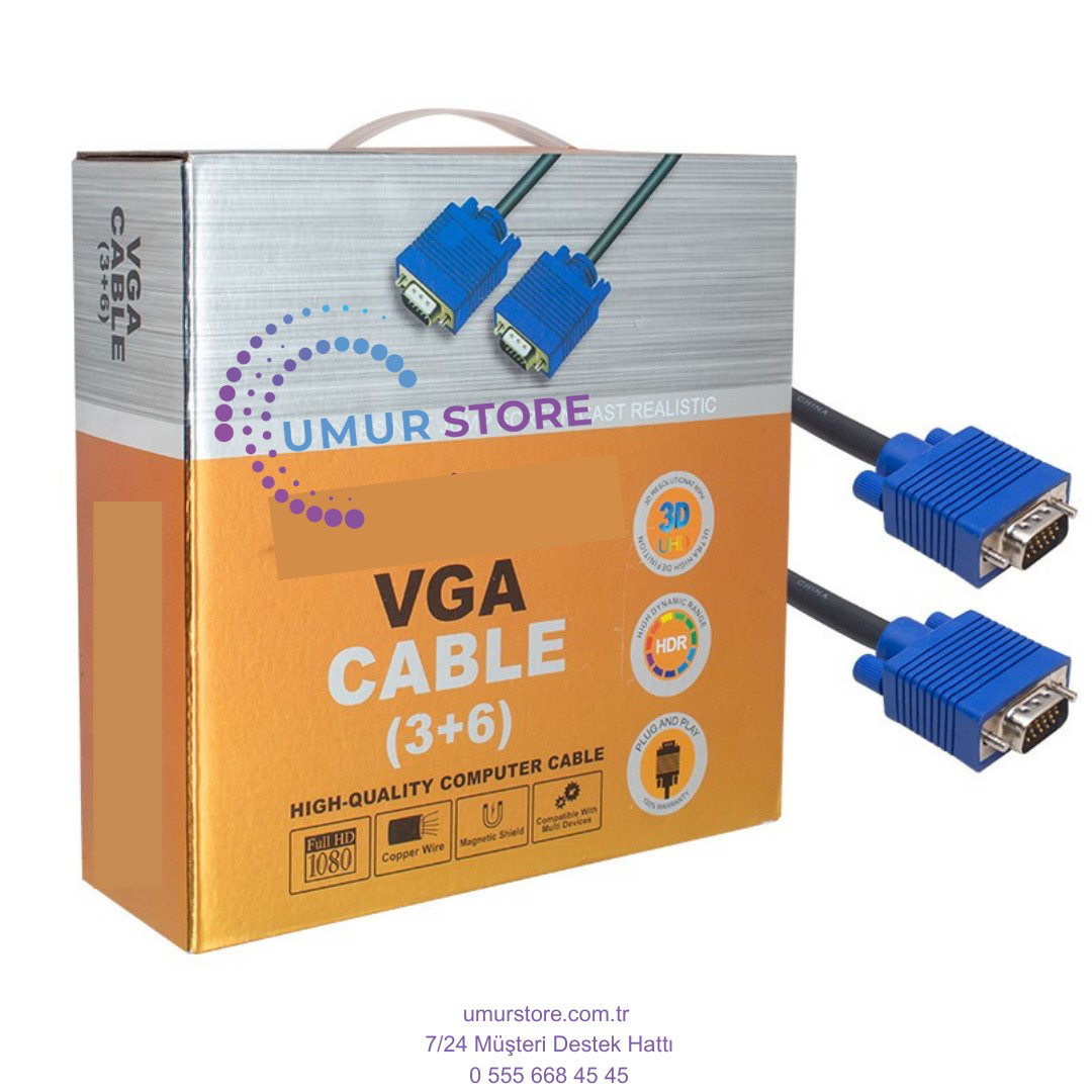 VGA Kablo 15 Pin 3+6 Erkek/erkek 5m Kutulu