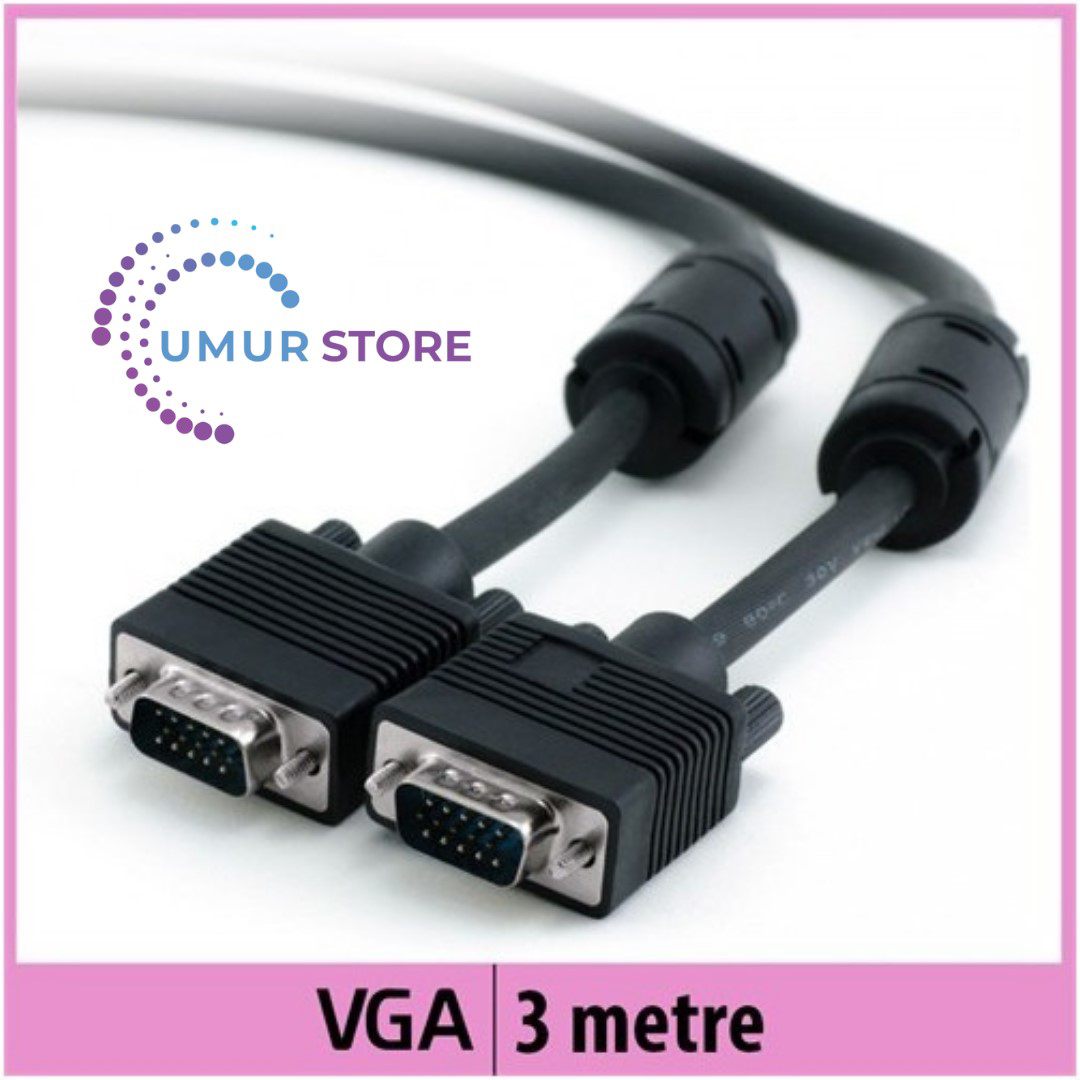 Vga Monitör Kablosu - Siyah - 3M Vga Monitör Kablosu - Siyah - 3M